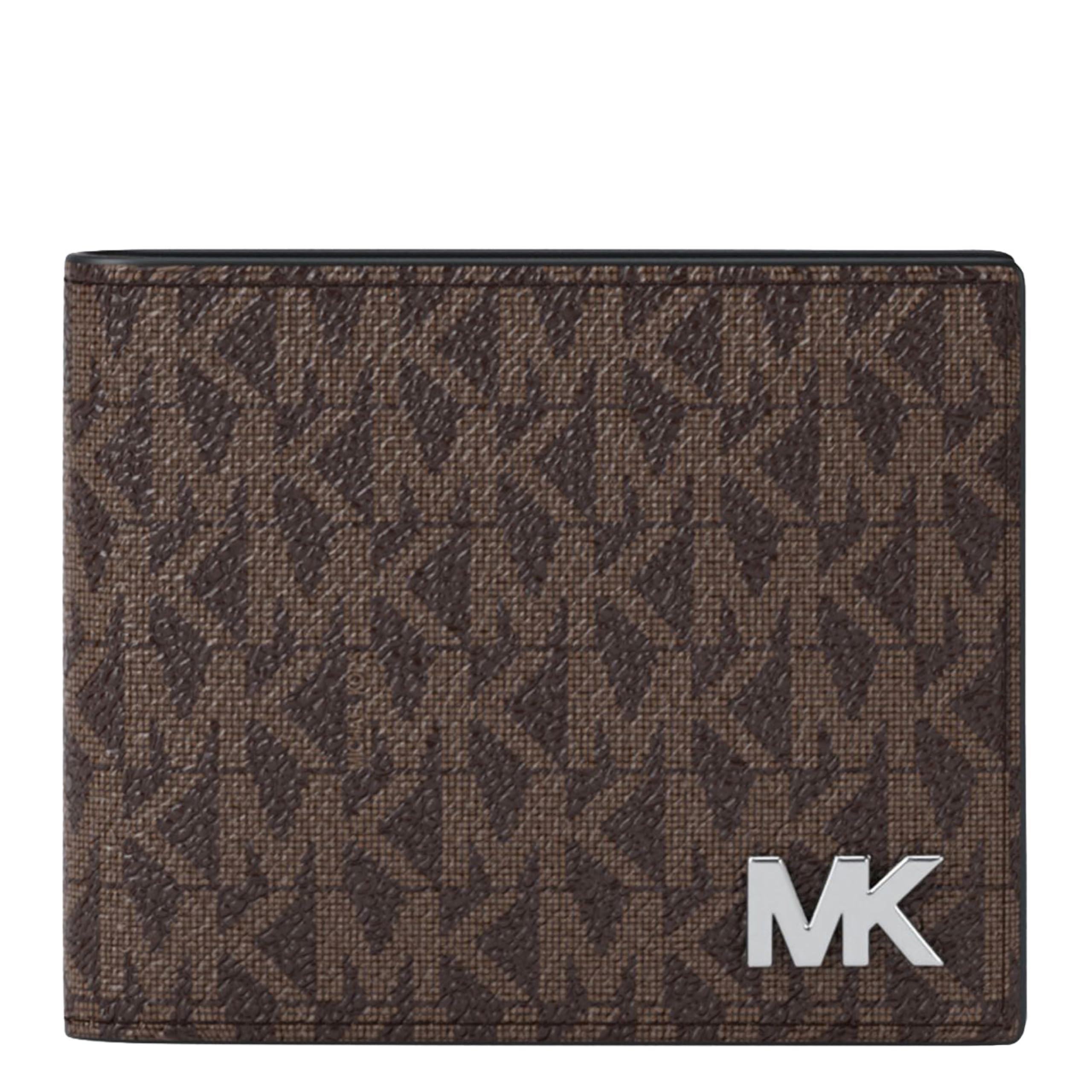 Men's Slim Billfold, Silver-Tone Tonal Hardware/MK Signature Black, Brown/Black