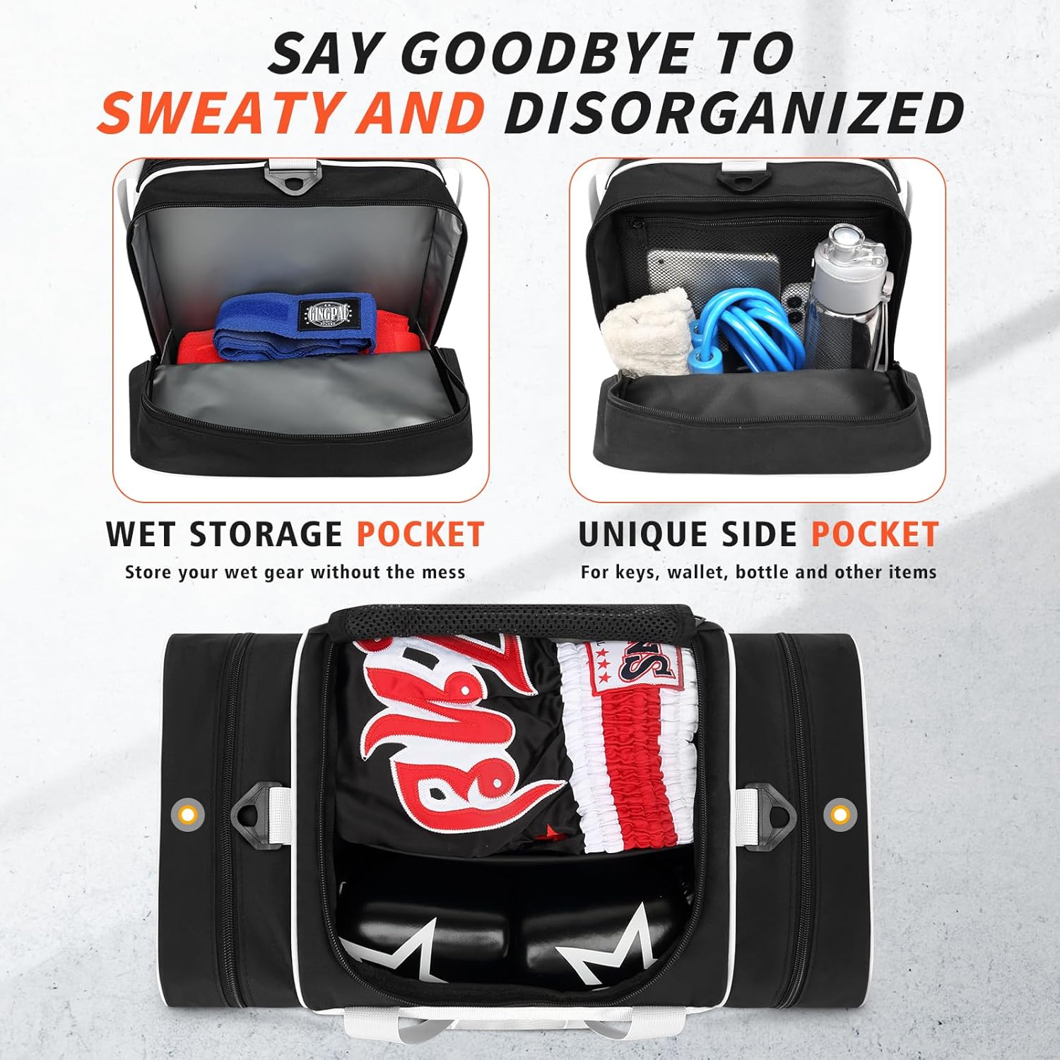 Boxing Gym Duffle Bag, Breathable Mesh Gym Bag for Boxing Gear | Wet Pocket, Privacy Pocket & Removable Shoulder Strap, Multipurpose Muay Thai, MMA, BJJ, Jiu Jitsu, Wrestling Workout Bag - Image 3