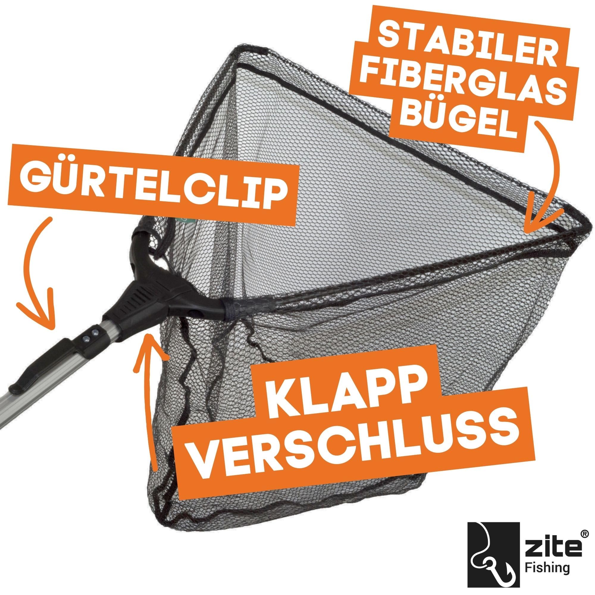 Zite Fishing Teleskop Kescher Angeln 160-210cm I Kescher gummiert