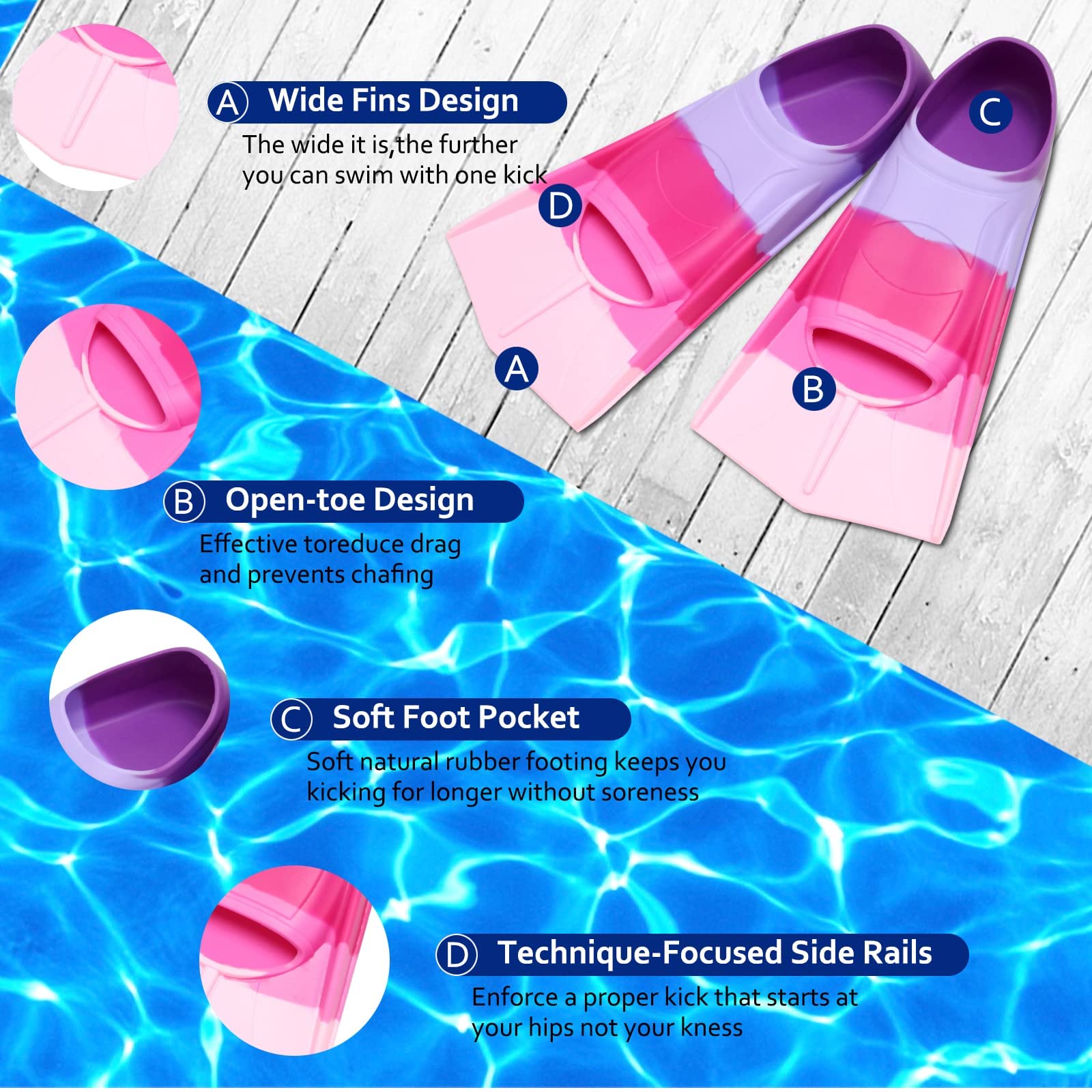 Kids Swim Fins,Short Youth Fins Swimming Flippers For Lap Swimming And Training For Children Girls Boys Teens XXXS