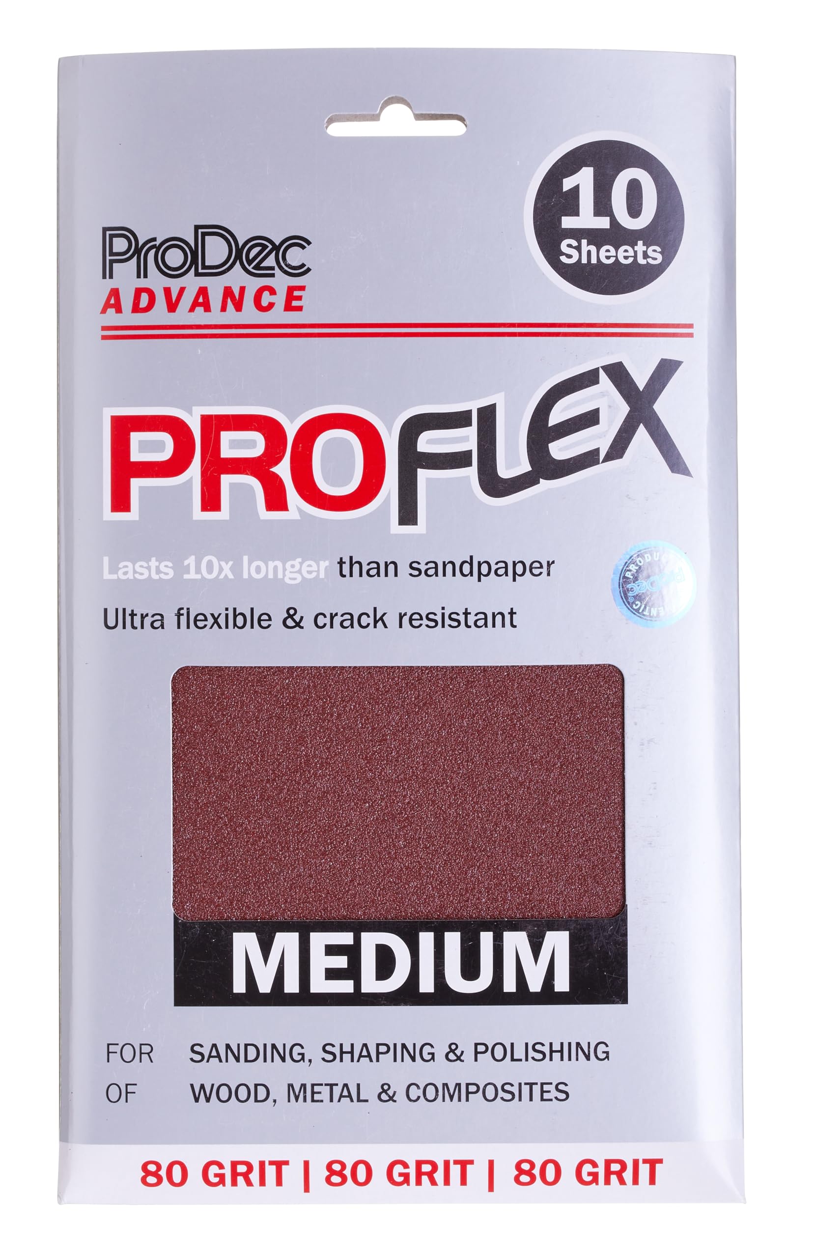 ProDec Advance 10 Hojas Lijado Grano 80, Proflex, Flexible, Resistente Grietas, Múltiples Usos, 9"x5.5"