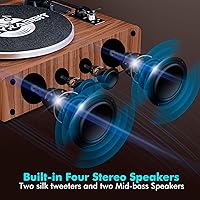 Vista 4 de Tocadiscos con altavoz, tocadiscos de vinilo con cartucho magnético para decoración del hogar y entretenimiento, tocadiscos de vinilo adecuado