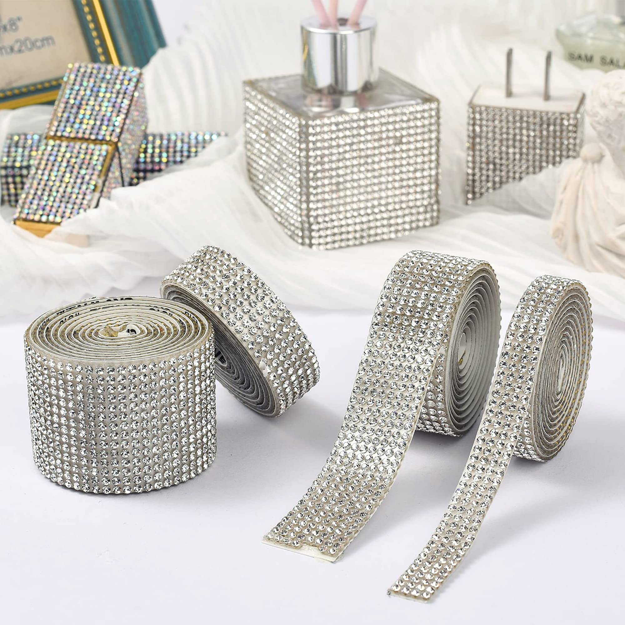 Ruban Autocollant Strass EANLOLY - Lot De 4 Rouleaux Pour Déco DIY, Mariage, Voiture, Téléphone | Noir Brillant