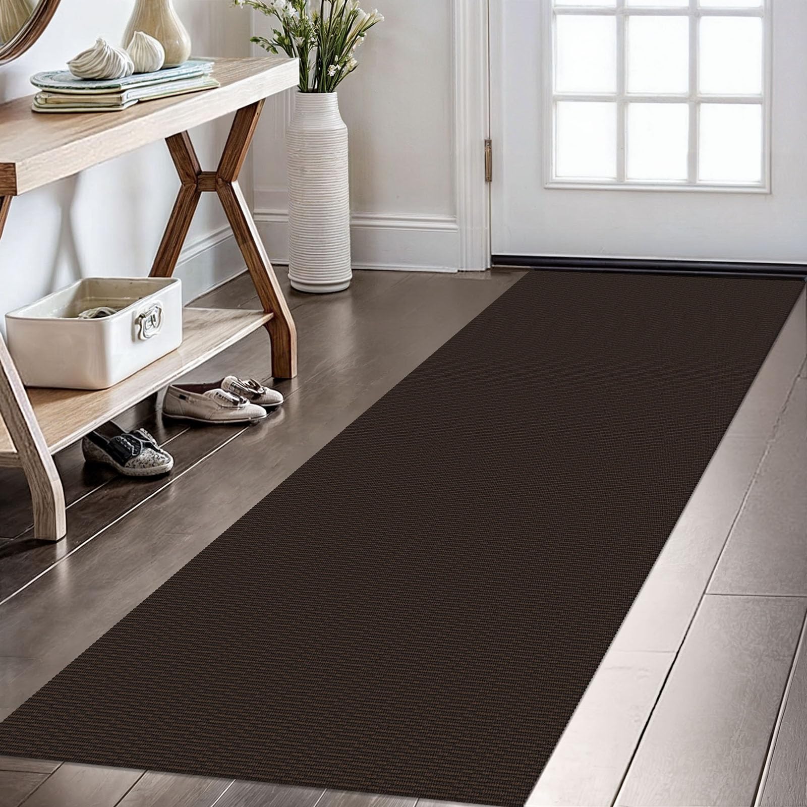 KOZYFLY Washable Runner Rug 2x6 Ft Runners for Hallways Non Slip Kitchen Runners Braided Cotton Entryway Runner Indoor, Carpet for Hallway Kitchen Entryway Bedroom, Dark Coffee/Brown — image 1