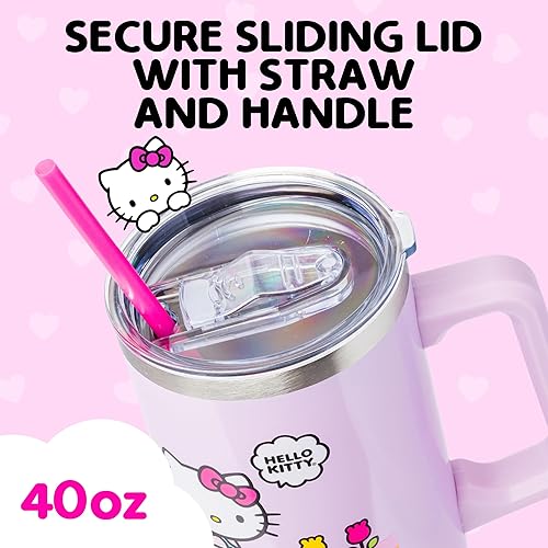Miniatura 4 de Silver Buffalo Sanrio - Vaso de acero inoxidable con asa y pajilla, diseño de flores de primavera y verano, diseño de flores de primavera y verano,