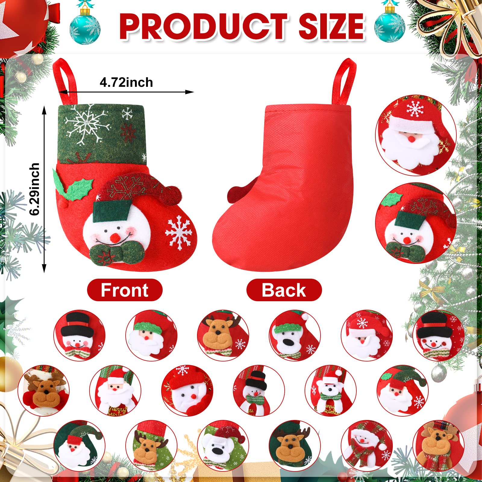 20 Pcs Mini Christmas Stocking 6.3 Inch Mini Xmas Stockings 3D Gift Card Ornament Holder Santa Snowman Reindeer Bear Candy Holder Gift Bag Tiny Christmas Tree Party Decorations