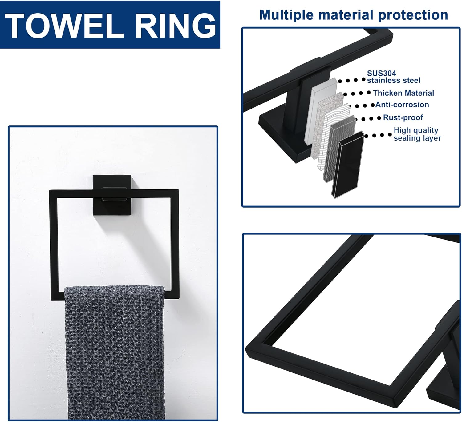Matte Black Stainless Steel 5-Piece Bathroom Hardware Set