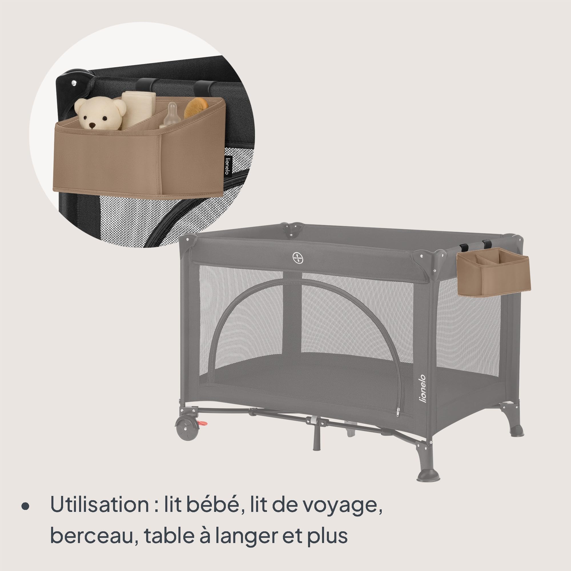 Lionelo Organisateur Lit Bébé Sidepocket Small, Pochette Suspendue Lit, Table à Langer, 26x12x15 cm