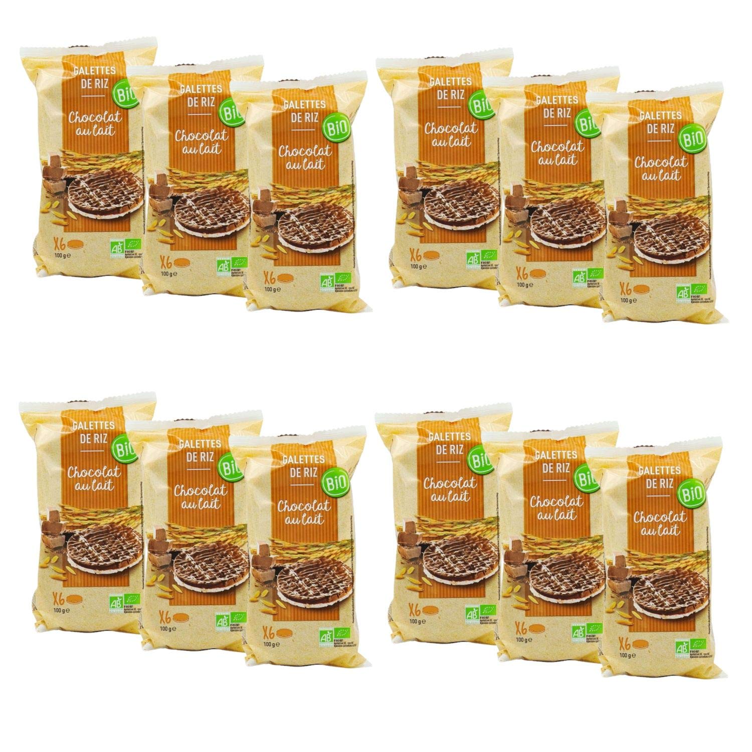 Lot 12x Galettes de riz chocolat au lait BIO - paquet 100g