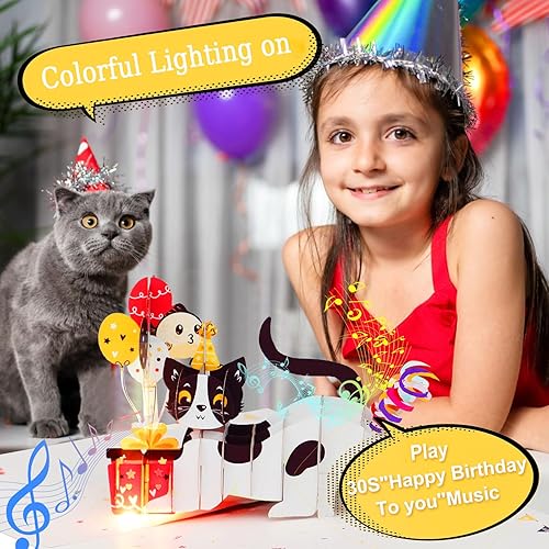 Miniatura 2 de YunXianger Tarjetas de cumpleaños, tarjeta de feliz cumpleaños ligera y música, divertida tarjeta de felicitación de cumpleaños de gato desplegable