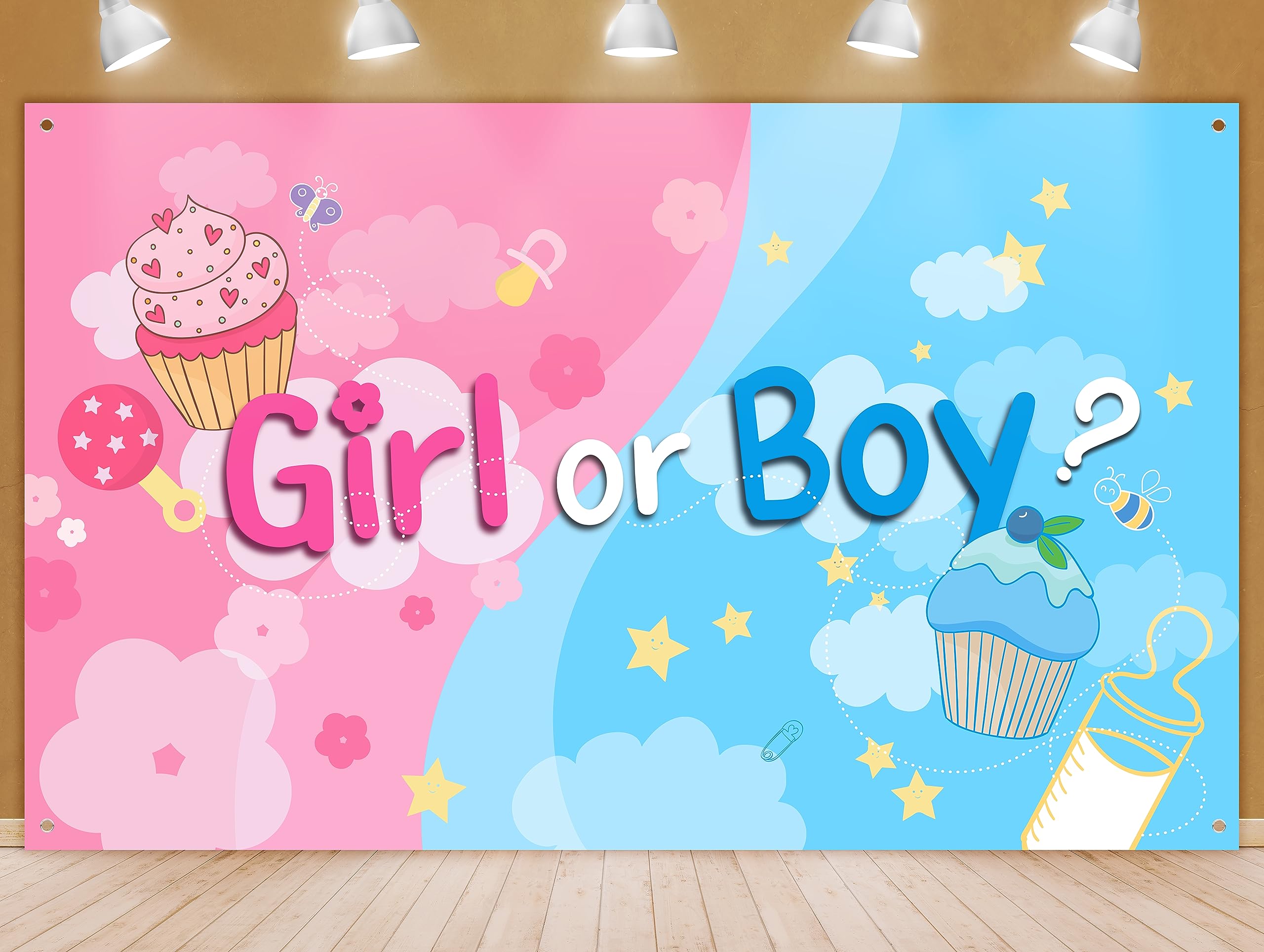 OERJU Gender Reveal Rund Hintergrund 2x2m - Pink Oder Blue Hot Air Balloons Für Baby Shower Und Neugeborenen-Party