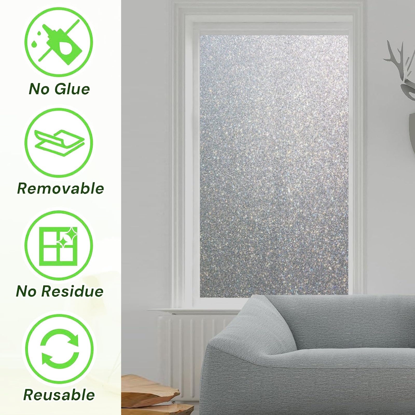 Pellicola per Vetri Finestre Privacy 85 x 270 cm Pellicola Protettiva Anti-Uv con Adesione Statica per Vetri Finestre Opaca per Cucina, Ufficio, Camera da Letto, Glassato