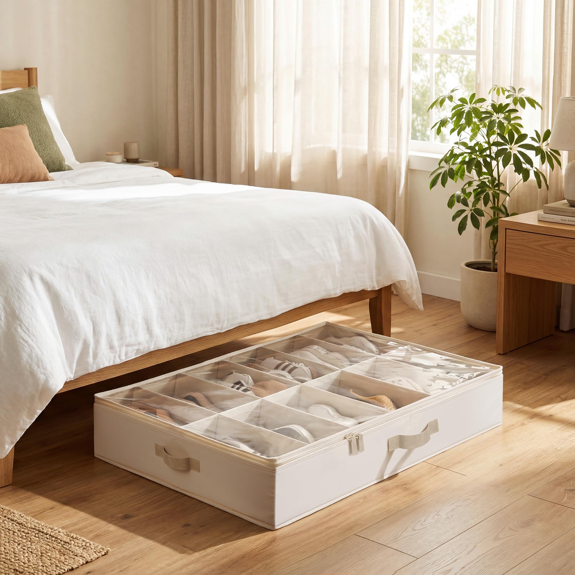 StorageWorks Organizer per scarpe sotto il letto, per armadio, confezione da 2 robusti contenitori per scarpe sotto il letto, scatole per scarpe a basso profilo con divisori regolabili, adatta fino a