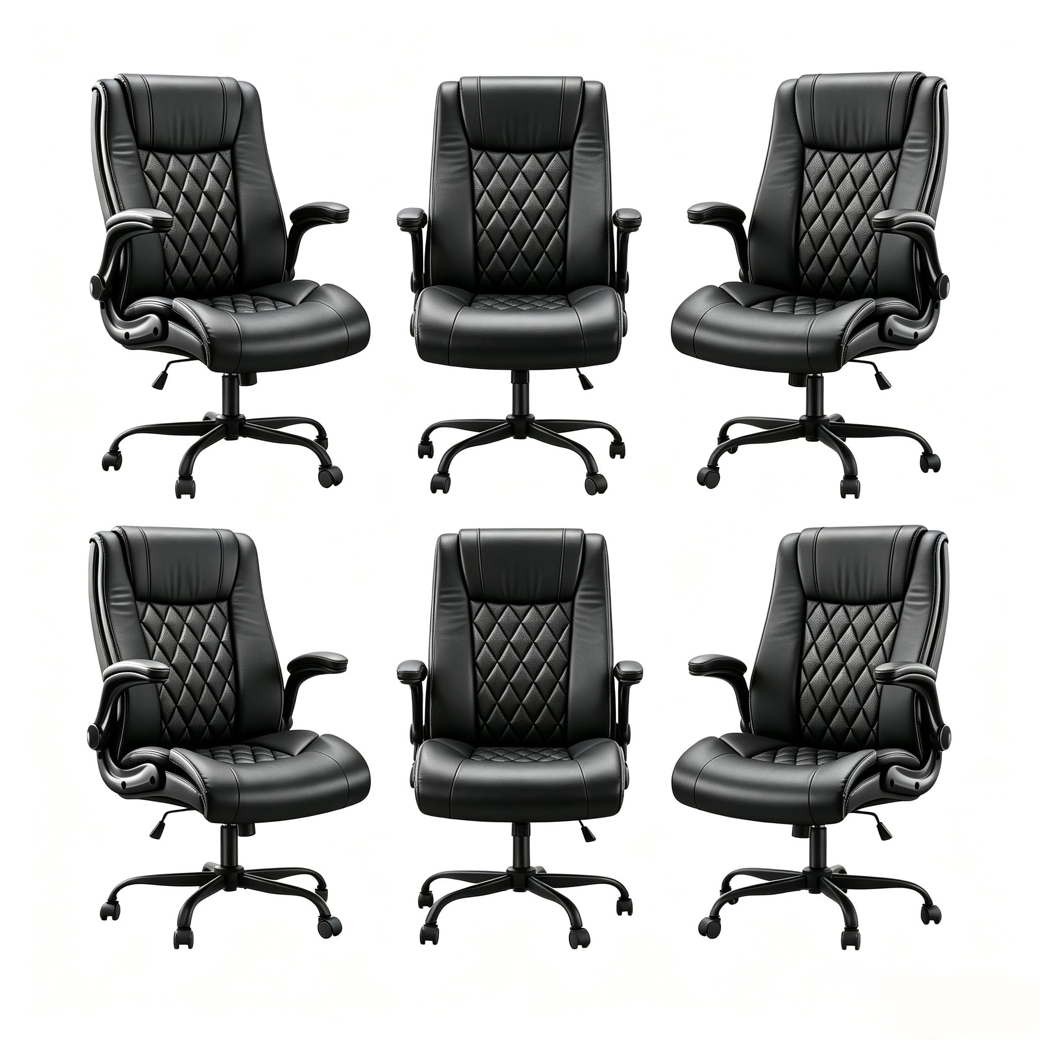 Marsail Executive Office Chair with Flip-up Armrests,PU Leather Ergonomic Office Chair with Tilt Function Height-Adjustable Swivel Rolling for Home Office Working,6PCS