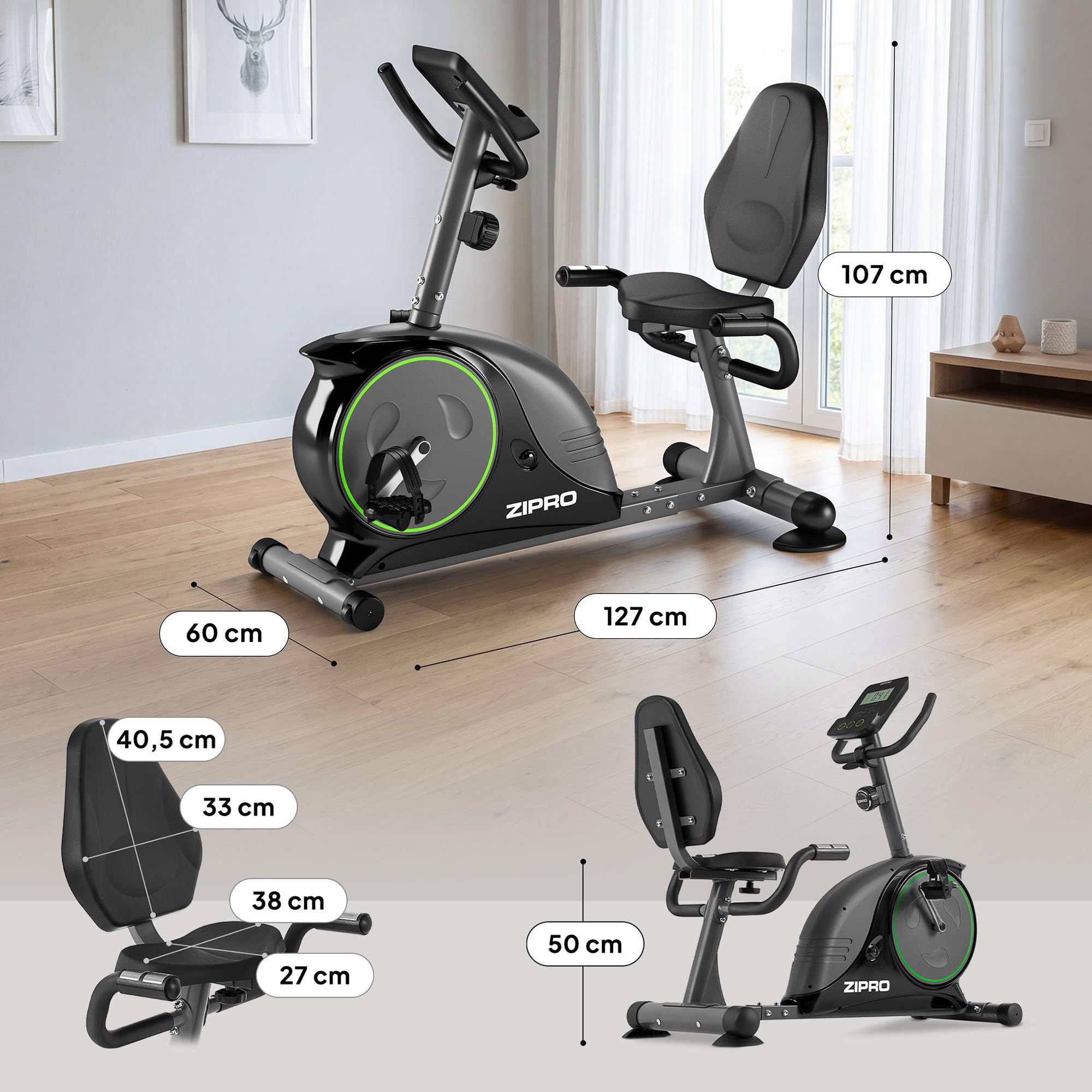 Zipro Heimtrainer Fahrrad Easy, Ergometer Fitnessbikes, Magnetisches Fahrradtrainer, Ergometer Fahrrad bis 150kg, Indoor Bike, Trainingsfahrrad für zuhause, Fahrradergometer Batteriebetrieben