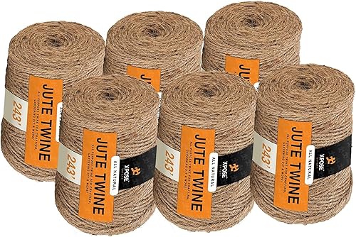 Miniatura 6 de Cordel de yute  Rollo marrón de 1 capa de yute de 285 pies para manualidades, cuerda de yute natural suave pero fuerte, embalaje de cuerda de
