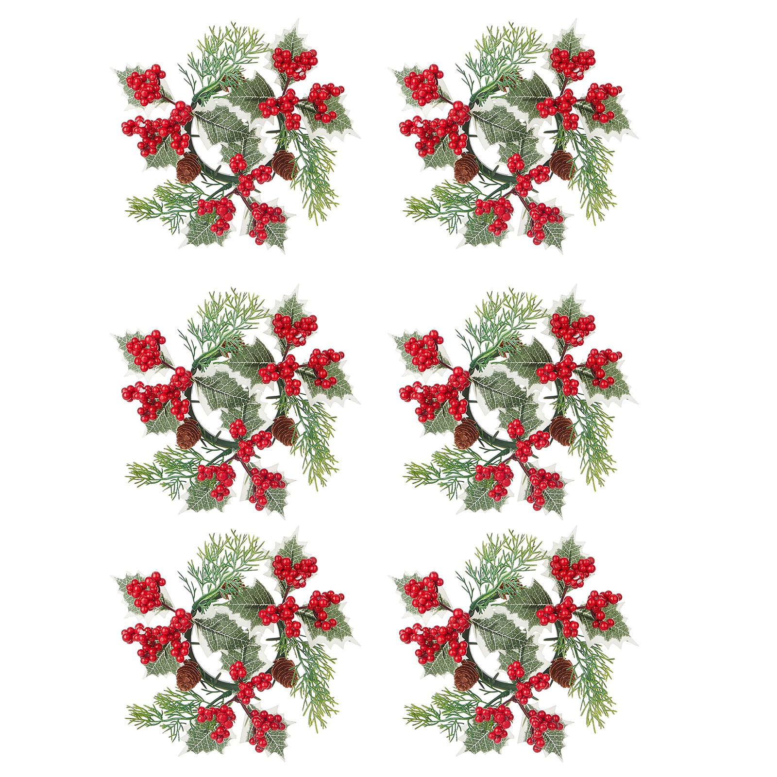 Buxuaaaa Decorative Artificial Berries Tealights Holders for Yuletide Celebration, 6Piece Wreath for Party Supply Christmas Rings