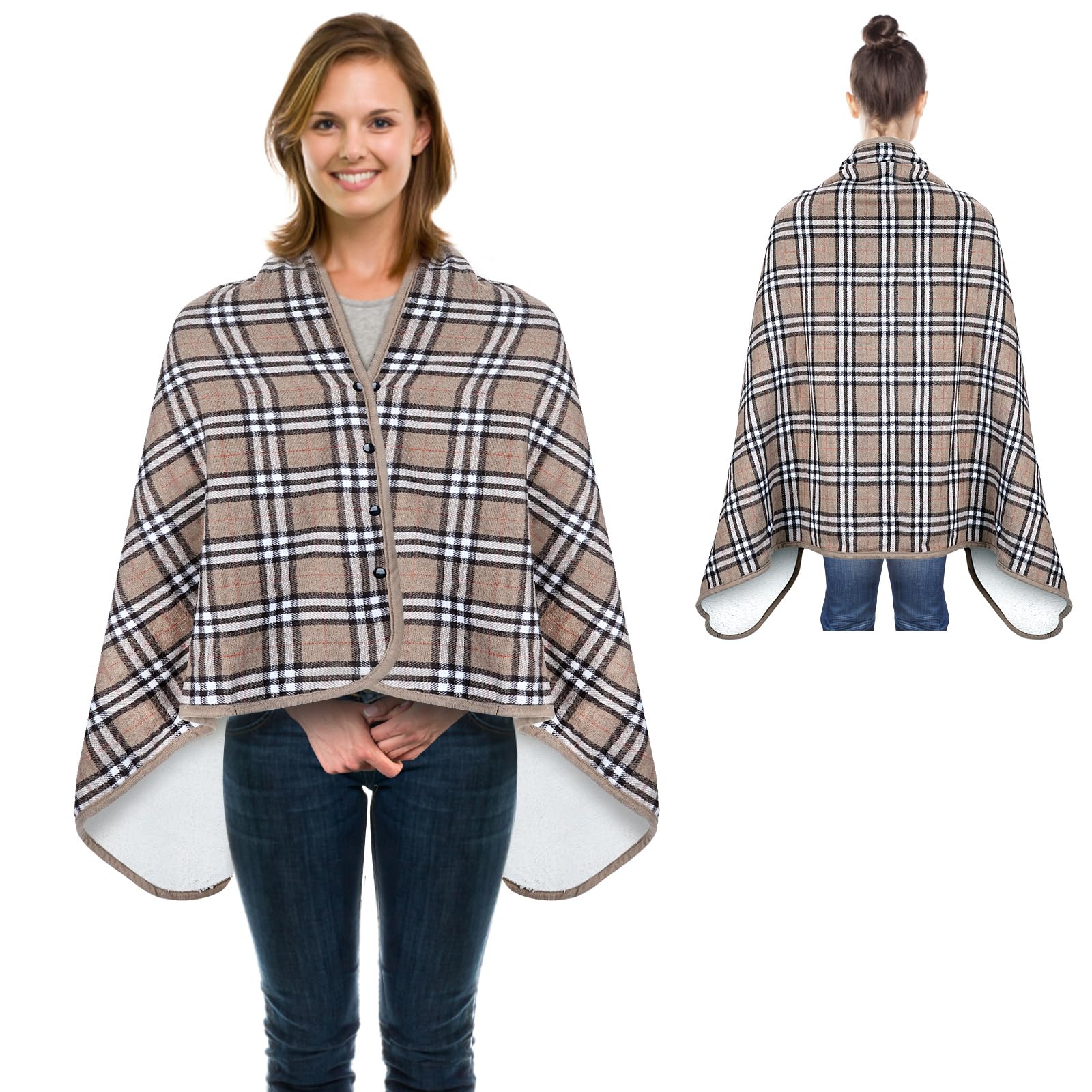 WIOR 55 x 31.5Inch Heated Blanket Shawl, USB Heated Wrap Wearable Electric Plaid Blanket f...
