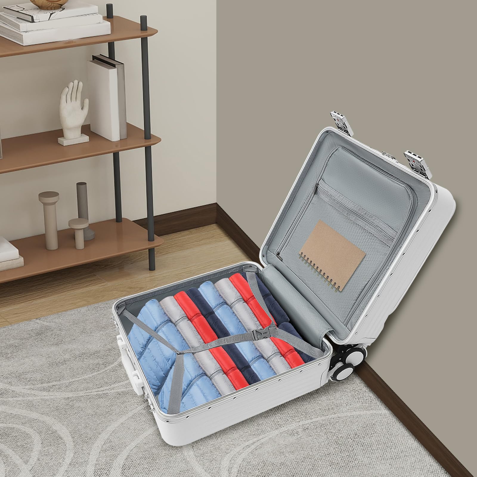 18 Zoll Koffer Frontöffnung Hartschale mit USB (Weiß,de_DE,Weiß) | ABS PC Gehäuse, Reisekoffer für Kurzreisen, Handgepäck Trolley mit 4 Rollen Zahlenschloss Becherhalter