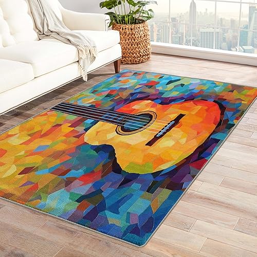 Alfombra de guitarra y decoración del hogar, alfombra de 2 x 3 pies, alfombras de música para entrada, sala de estar, dormitorio, alfombra de