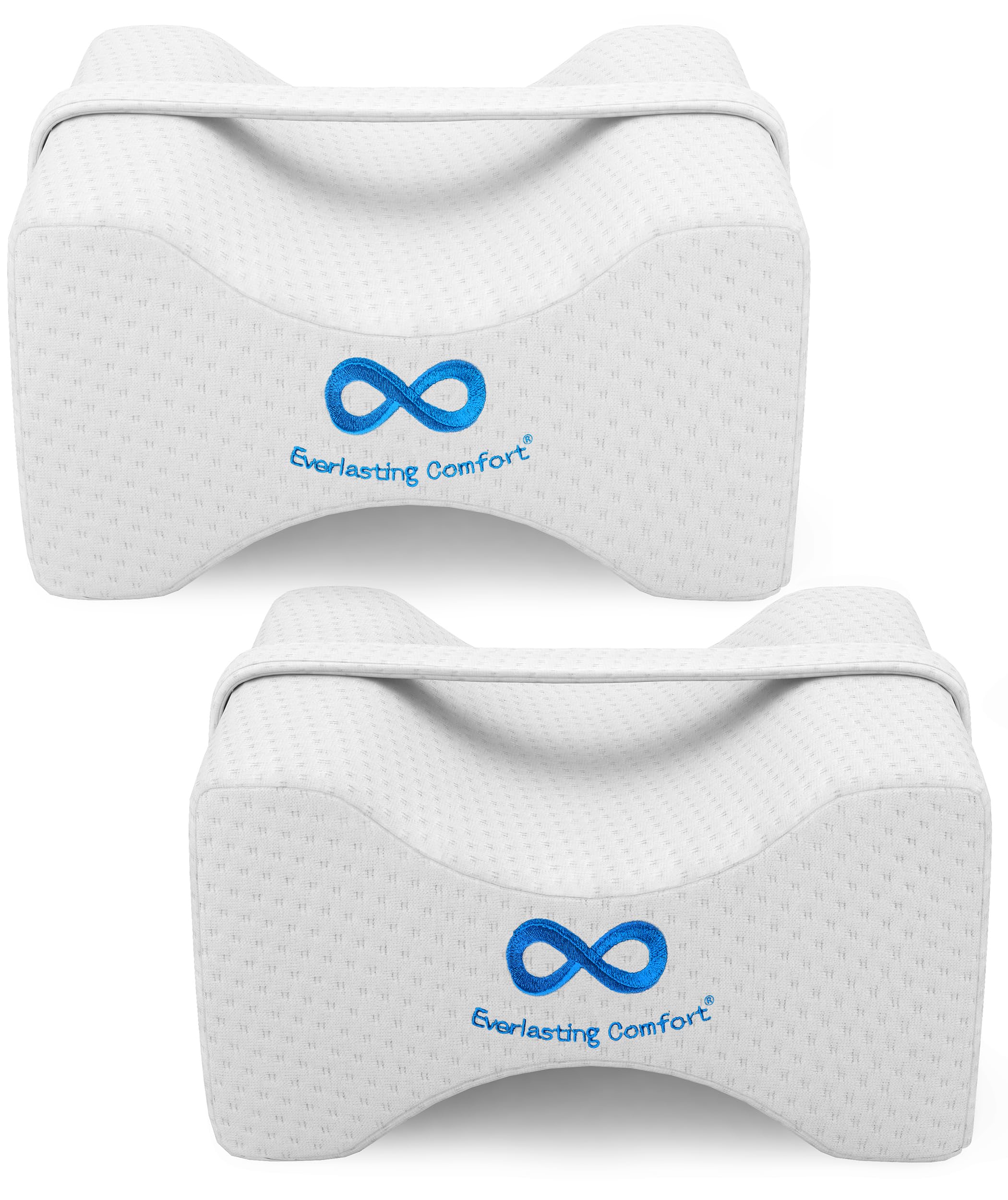 Everlasting Comfort Memory-Foam Kniekissen für Seitenschläfer – Beinkissen mit abnehmbarem Gurt, waschbarem Bezug und konturierter Form für bequemes Schlafen, 2er-Pack