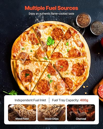 Miniatura 3 de VEVOR Horno de pizza de leña para exteriores, horno de pizza de rotación automática de 12 pulgadas, máquina de pizza de pellets portátil con