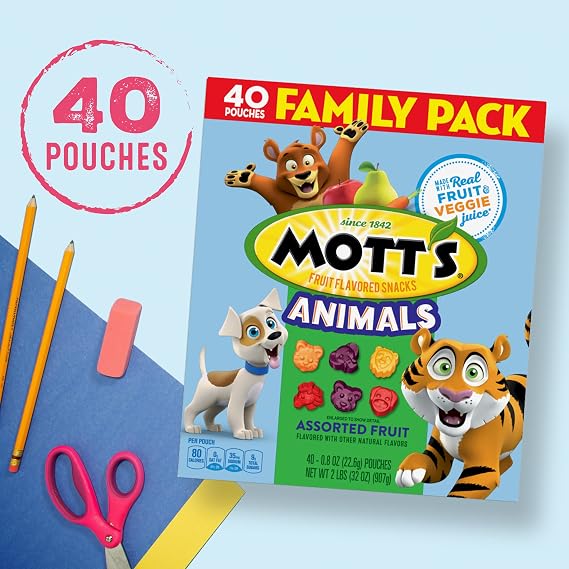 Mott's Animals Fruit Snacks, Family Pack, Assorted Fruit, 32 oz, 40 ct (Pack of 4)
