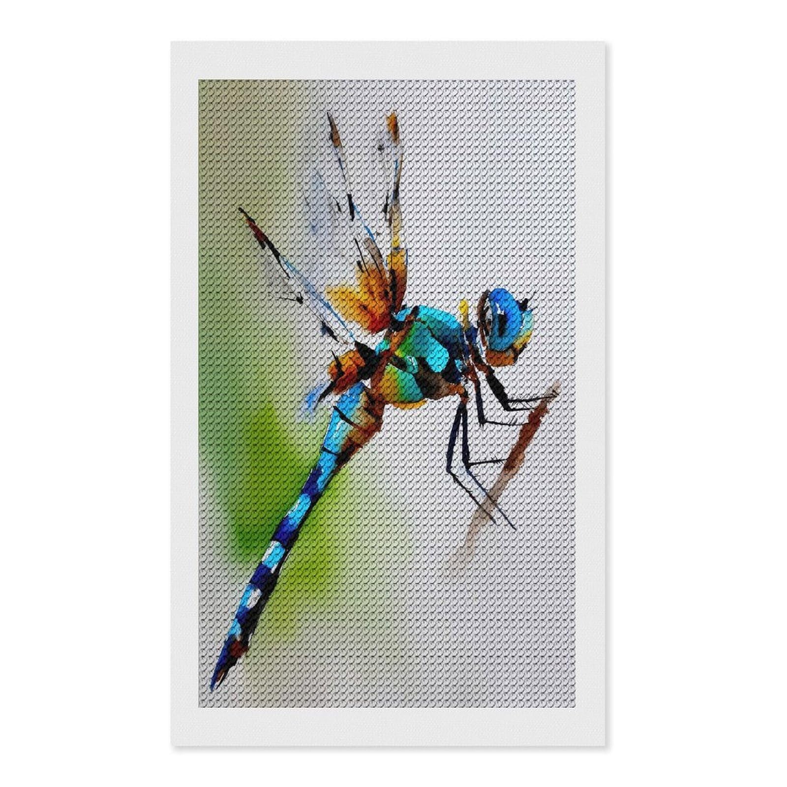 Junmoney Watercolor Dragonfly on Branch Diamond Painting Set 12"x20", for Beginners, Modern Decor, Simple to Start, Gift Idea, Pleasing Wall Art Project