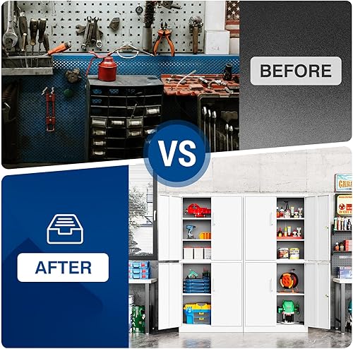Miniatura 4 de Fesbos Armario de almacenamiento de metal de 71 pulgadas, archivador con cerradura, gabinete de herramientas de garaje con puertas y estantes,