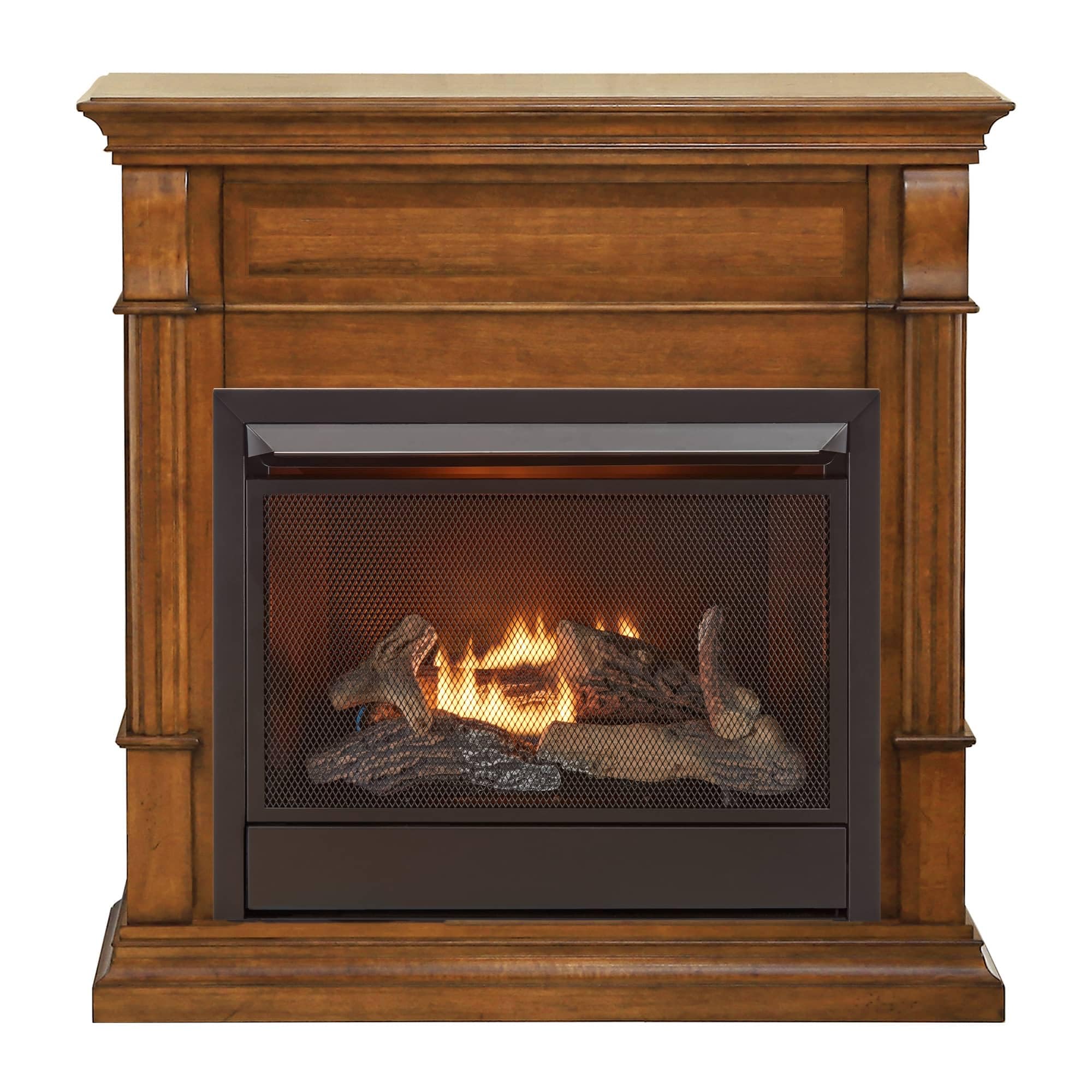Duluth Forge Ventless Natural Gas Fireplace with Mantel - 26,000 BTU, Remote Control, Apple Spice Finish - Model# DFS-300NR-3AS