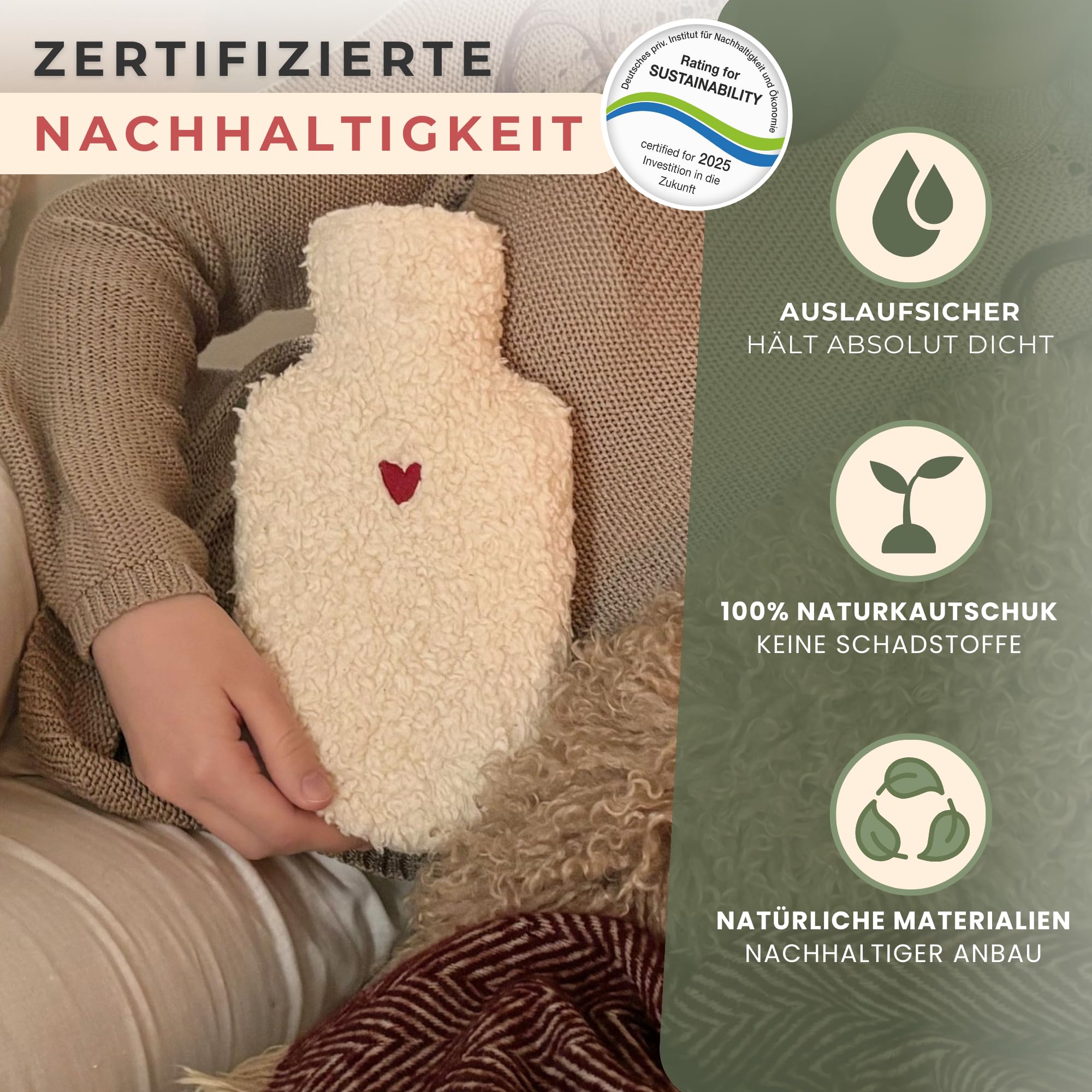 kontor28 - kuschelige TEDDY Wärmflasche mit Bezug aus super weicher 100% Bio-Baumwolle, handgefertigt Made in Germany, auslaufsicher, geruchlos und schmerzlindernd für Kinder/Erwachsene - 0,8 Liter