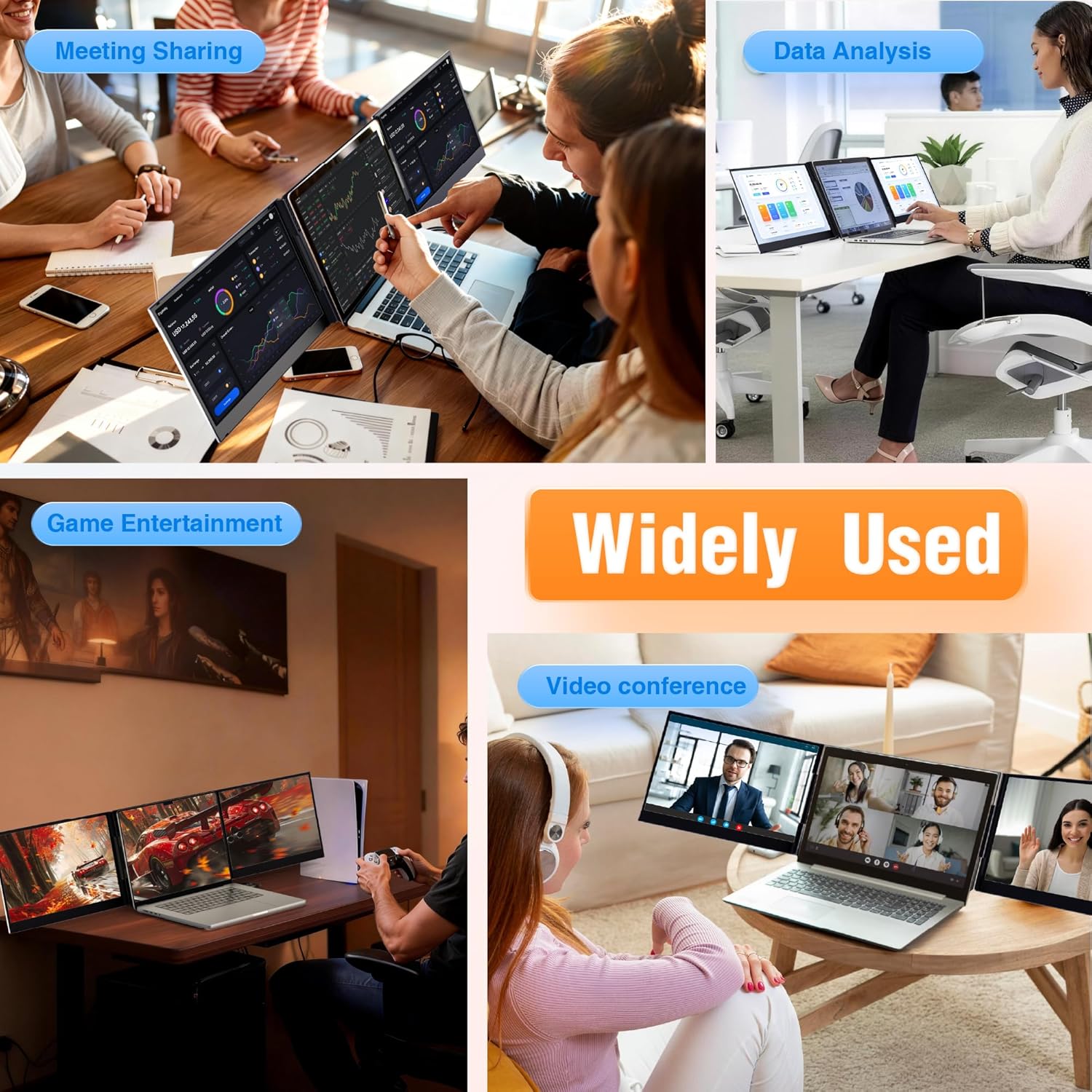 Laptop Screen Extender 15.6" Ultra-Thin, 1080P FHD IPS Dual/Triple Portable Monitor for Laptop, USB-C/HDMI Plug&Play, Fits 17.3" Max Laptops,Travel Screens for Windows/Mac/Chrome/Android/Switch