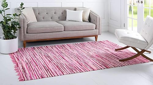 Miniatura 2 de Unique Loom Chindi Cotton Collection - Alfombra tejida a mano de fibras naturales CCH002, 5 x 8 pies, rosamarfil