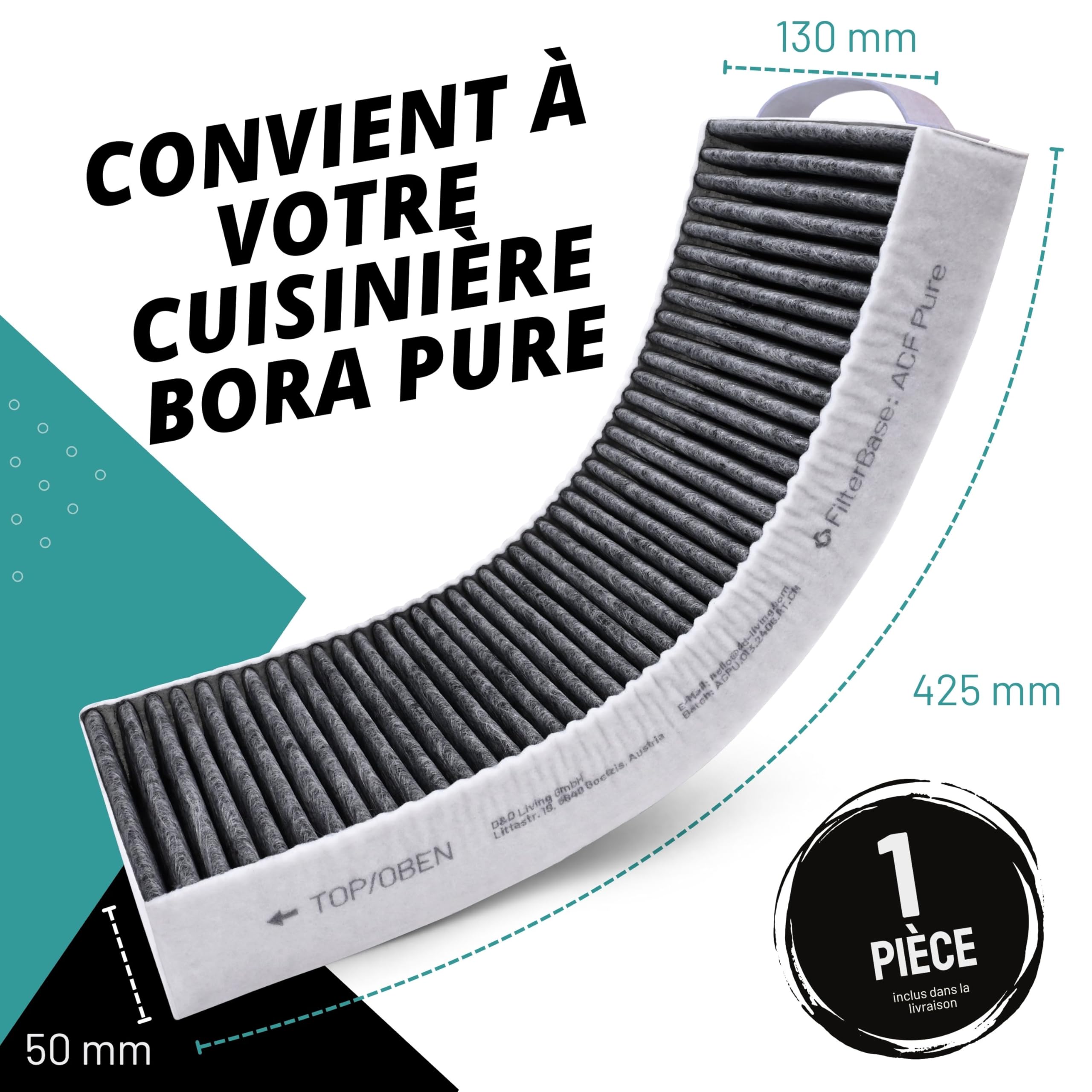 FilterBase® Filtre à charbon actif compatible avec le filtre Bora Pure PUAKF | Filtre à charbon de haute qualité pour votre plaque de cuisson PURU ou PUXU avec circulation d'air