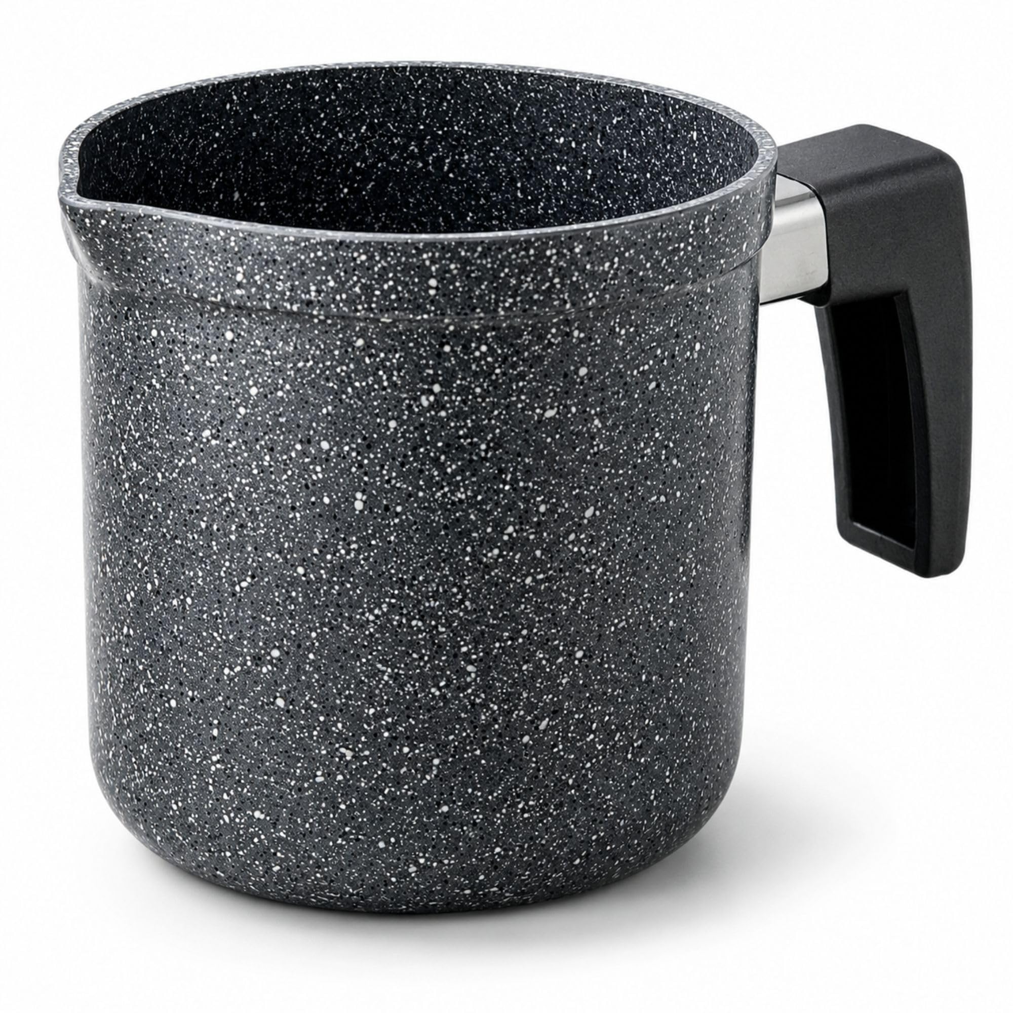 NAMAI - Bollilatte Antiaderente 11 CM Ø, Alluminio Resistente, Manico Ergonomico, Effetto Pietra, Pratico e Resistente, No Induzione, Pentolino Latte