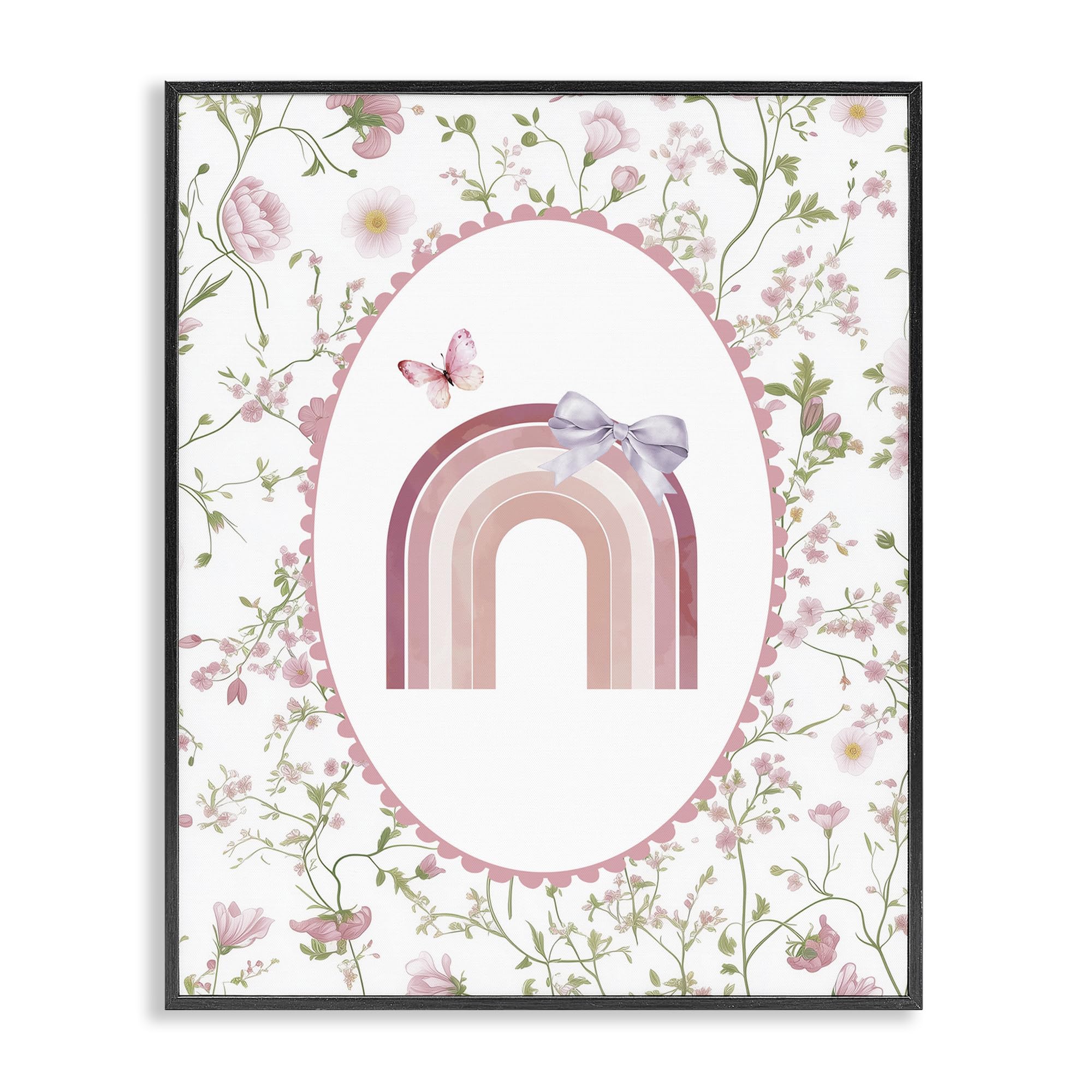 Stupell Industries Midnight Black (Textured) Floral Ribbon Rainbow Nursery Charm, 16 X 20 Inch Framed Giclée Print