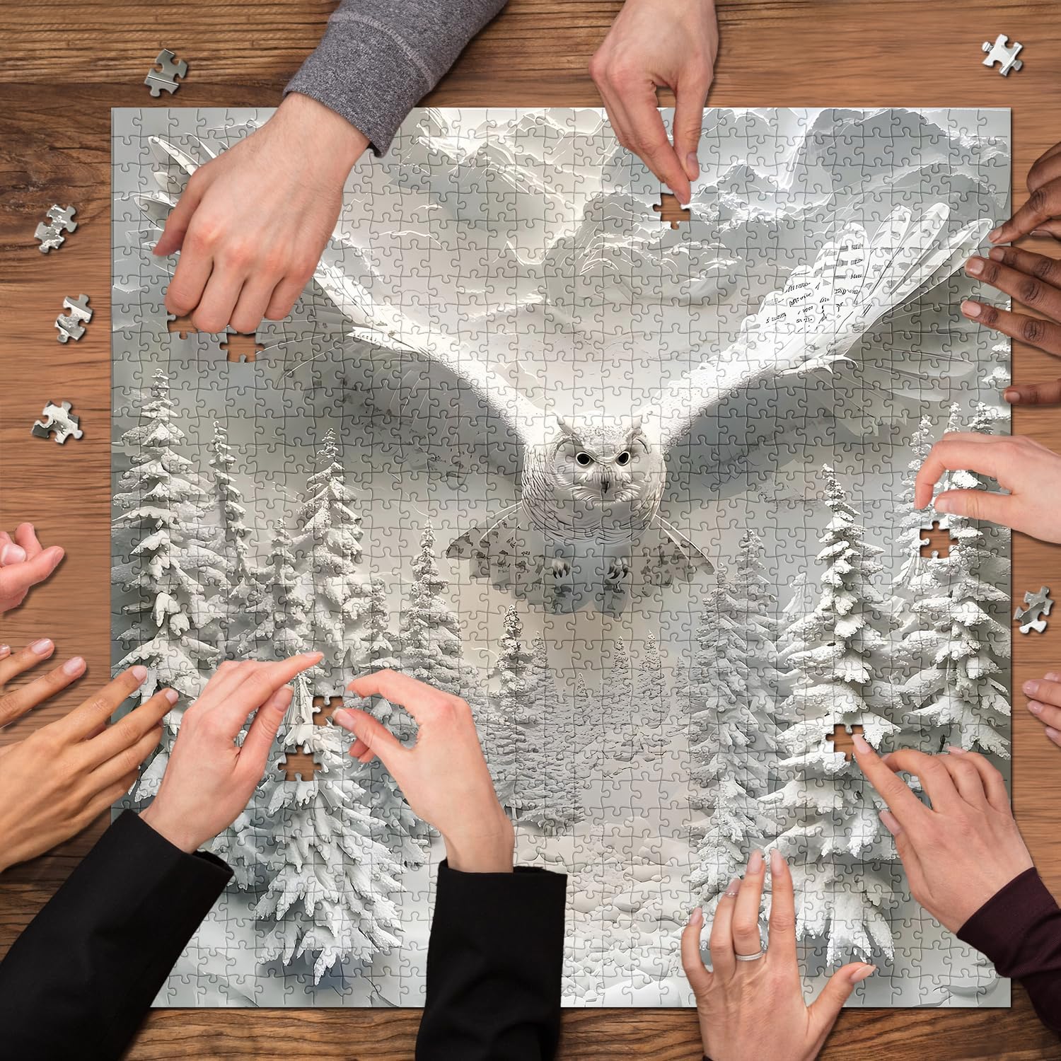 Snowy Owl Puzzles for Adults 1000 Pieces, Nature Forest Bird Jigsaw Puzzles, Winter Jungle Animal Art Puzzle as Owl Decor