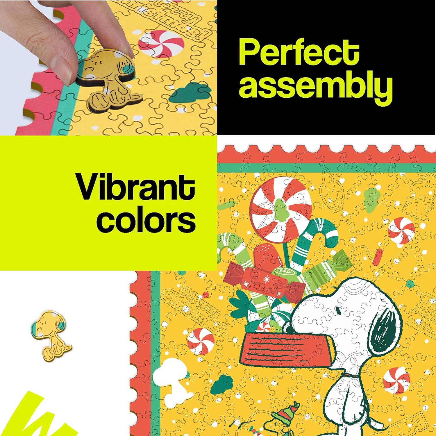 Peanuts Christmas Puzzles for Adults – Snoopy Puzzle Gift for Kids, 200 Pieces Unique Shaped Wooden Jigsaw Puzzles, 5MM Thick, Officially Licensed Merchandise – The More The Merrier, 10.9" x 12.9"