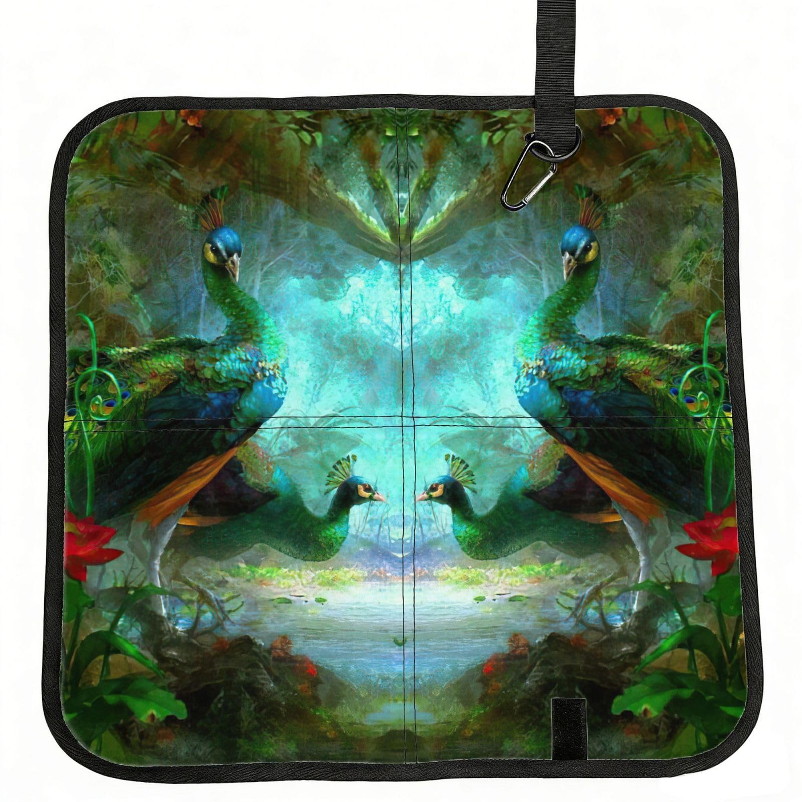 bghdfa Colorful Peacock Print Outdoor Sitting Mat Waterproof Oxford Cloth Seat Cushion Folding Foam Camping Seat For Picnic