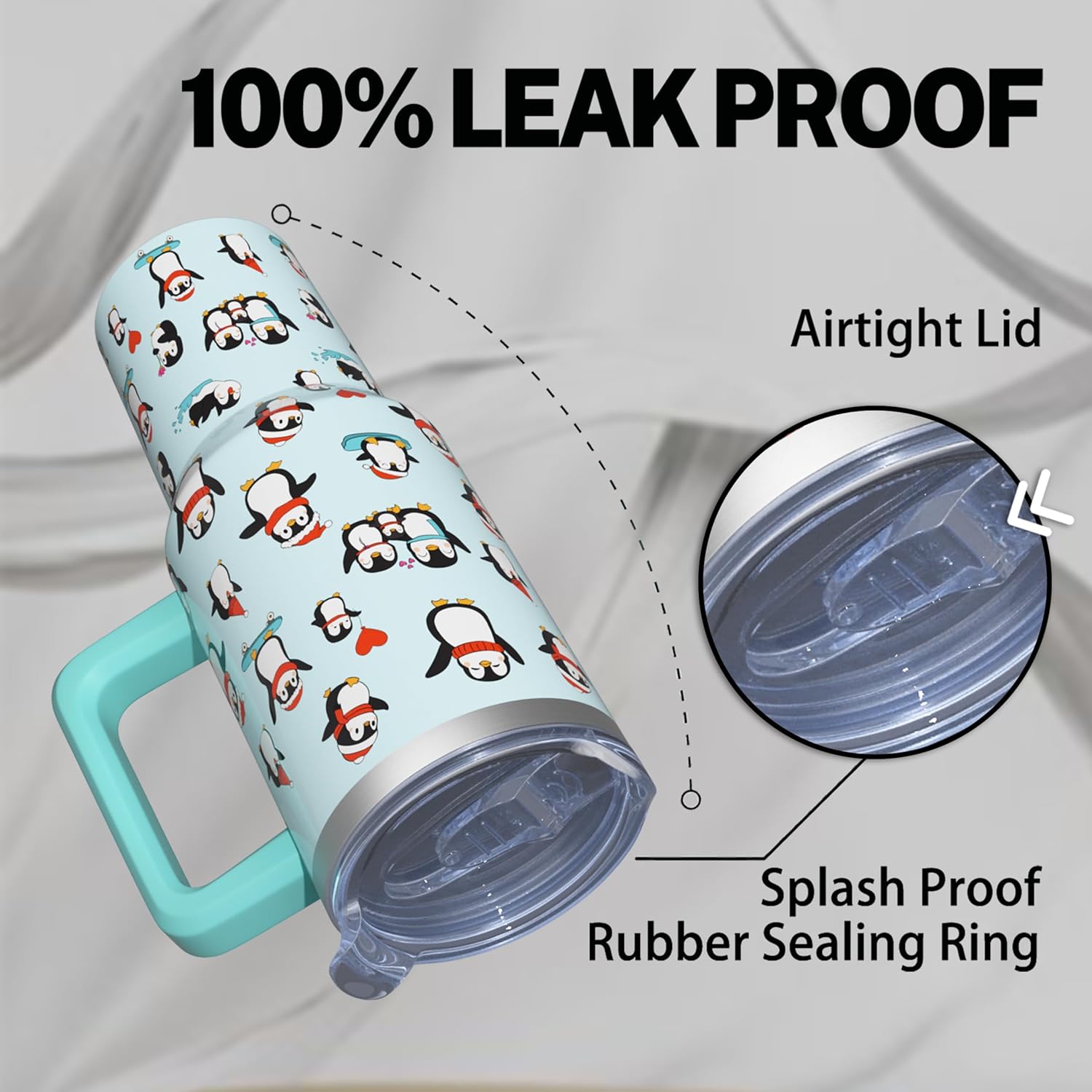 40 oz Tumbler With Handle and Straw, Stainless Steel Insulated Penguin Tumbler, Reusable Coffee Mug With Leak Proof Lid, Gifts for Women - Image 4