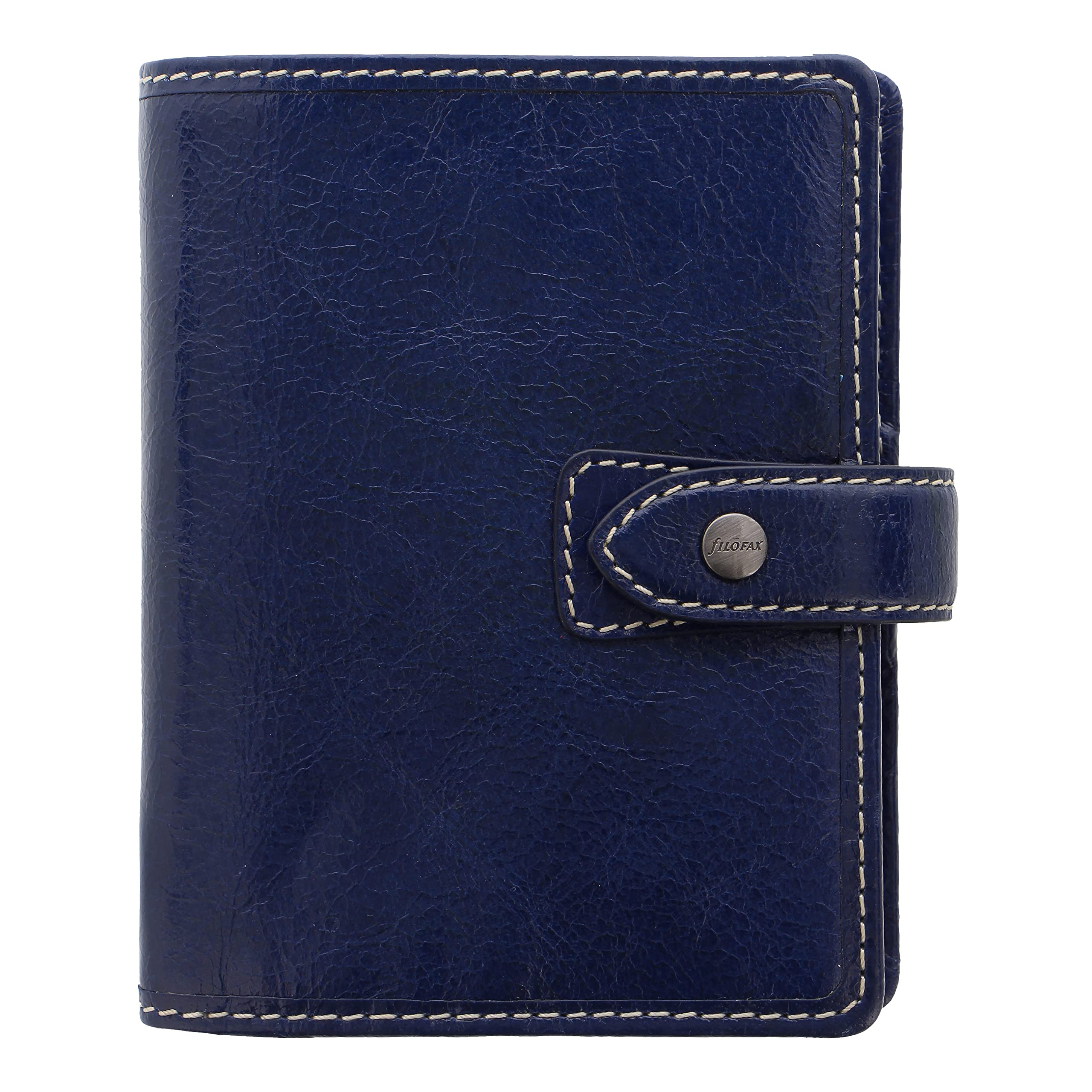 FilofaxMalden Organizer, Pocket Size, Navy - Tactile, Full Grain Buffalo Leather, Six Rings, with Cotton Cream Week-to-View Calendar Diary, Multilingual, 2024 (C028615-24)