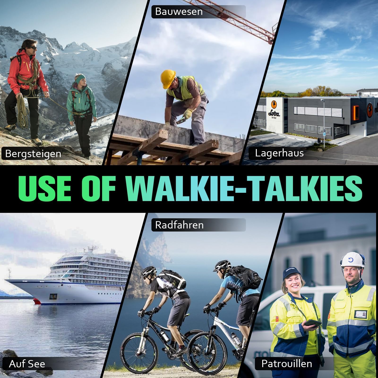 EP31 PMR446 Walkie Talkie, Walkie Talkie ricaricabili impermeabili IP54 con 16 canali, cavo di ricarica TPYE C 2 in 1, con stazione di ricarica USB, auricolari originali(Nero, 2 Pezzi)