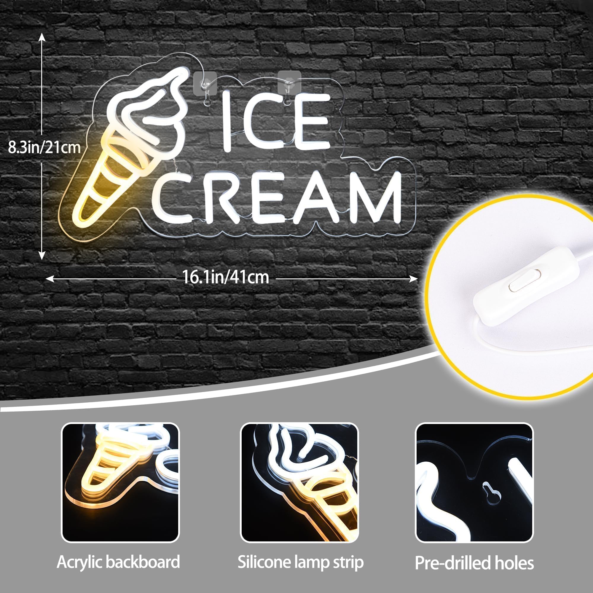 Neonowy znak lodu, dekoracja ścienna, neon, lody, dekoracja sklepu, deser biznesowy, oświetlenie LED, do baru, na imprezę, dekoracja pokoju dekoracja