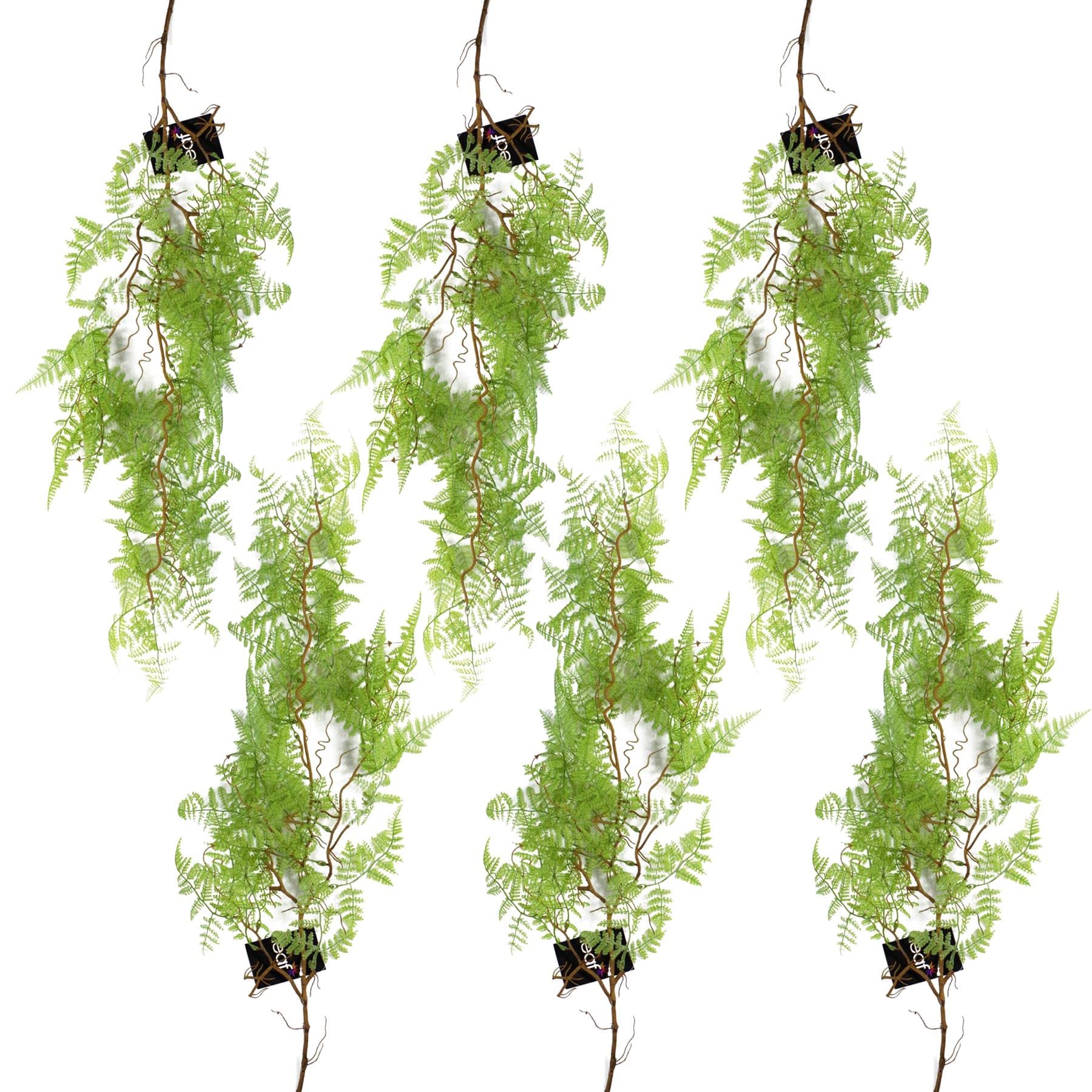 6 X 100cm Hanging Artificial Maidenhair Fern Plant - Light Green - Leaf Design UK