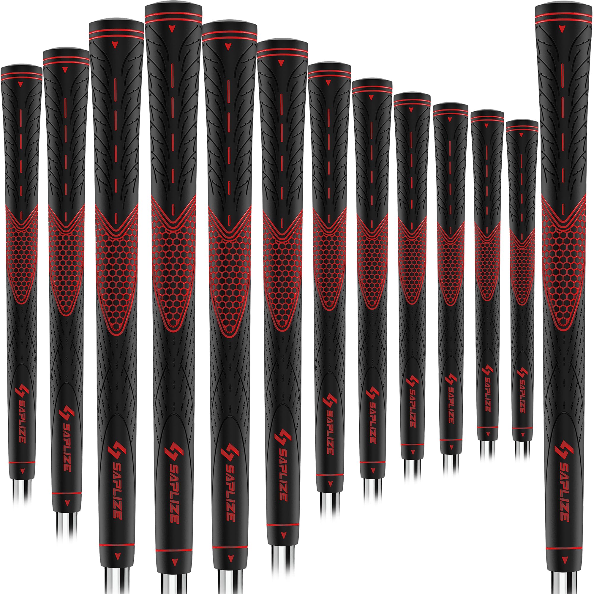 SAPLIZE CC01 Rubber Golf Grips, 13 Grips, 4 Colors Available, Standard/Midsize/Oversize Anti-Slip Rubber Golf Club Grips, Red, Midsize