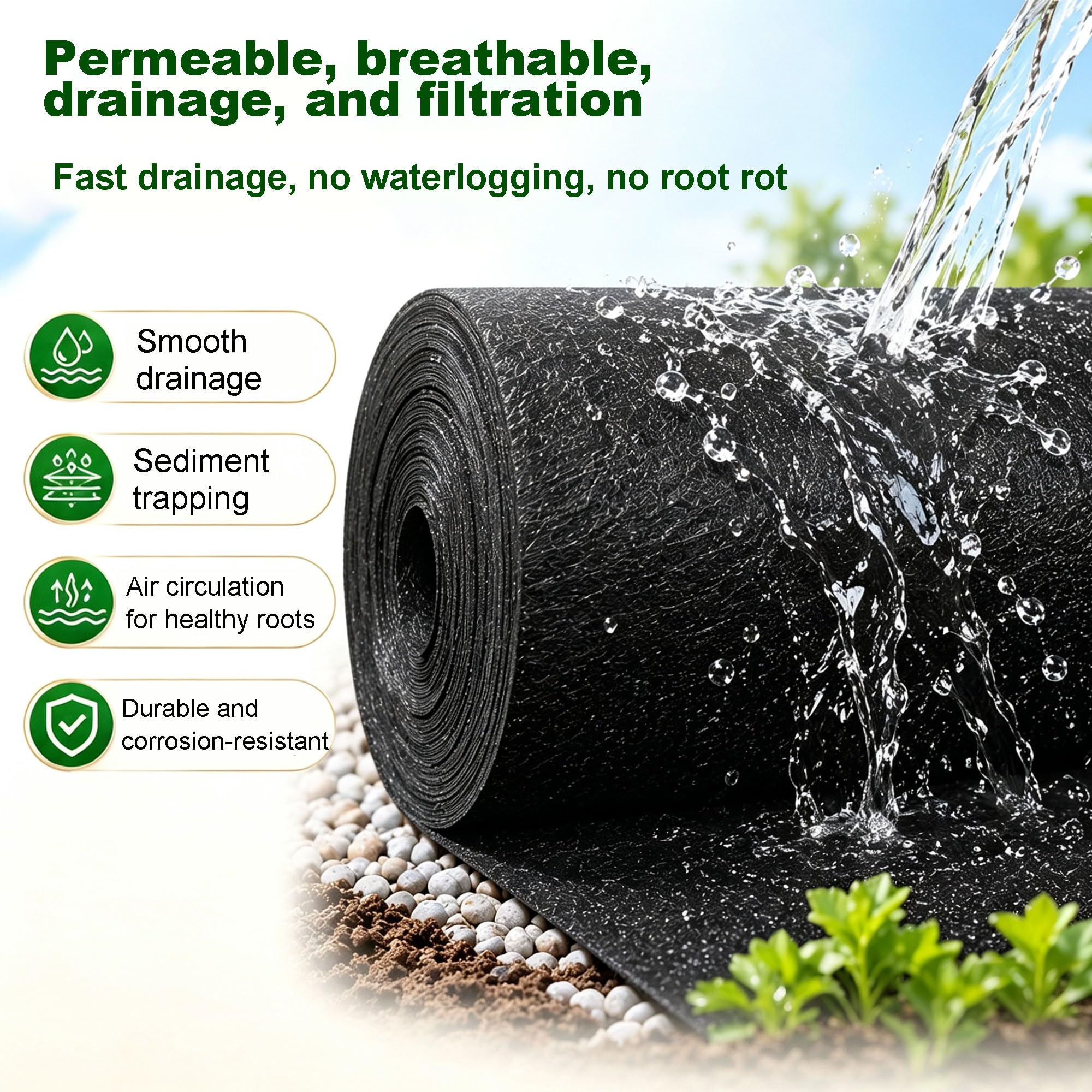Membrana Geotextil No Tejida De 227 G/m²,Geotextil Drenaje | membrana geotextil no tejida para estabilización de vías de acceso, control de erosión, drenaje francés, base de carreteras y