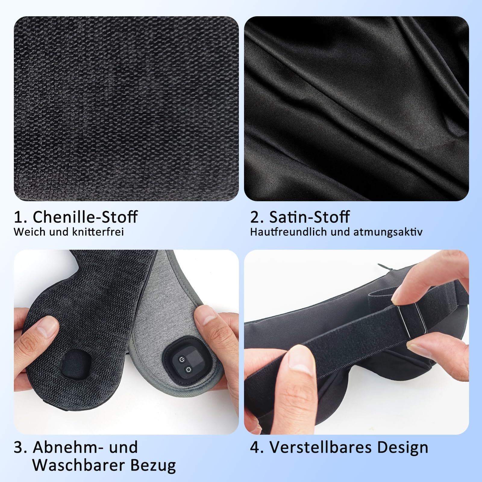 Augenmaske Wärmend, 1000mAh Wärmebrille mit Akku ohne Kabel, beheizte Augenmaske mit 4 Wärmestufen, waschbarer Bezug, Geschenke für Familie und Freunde (Schwarz)