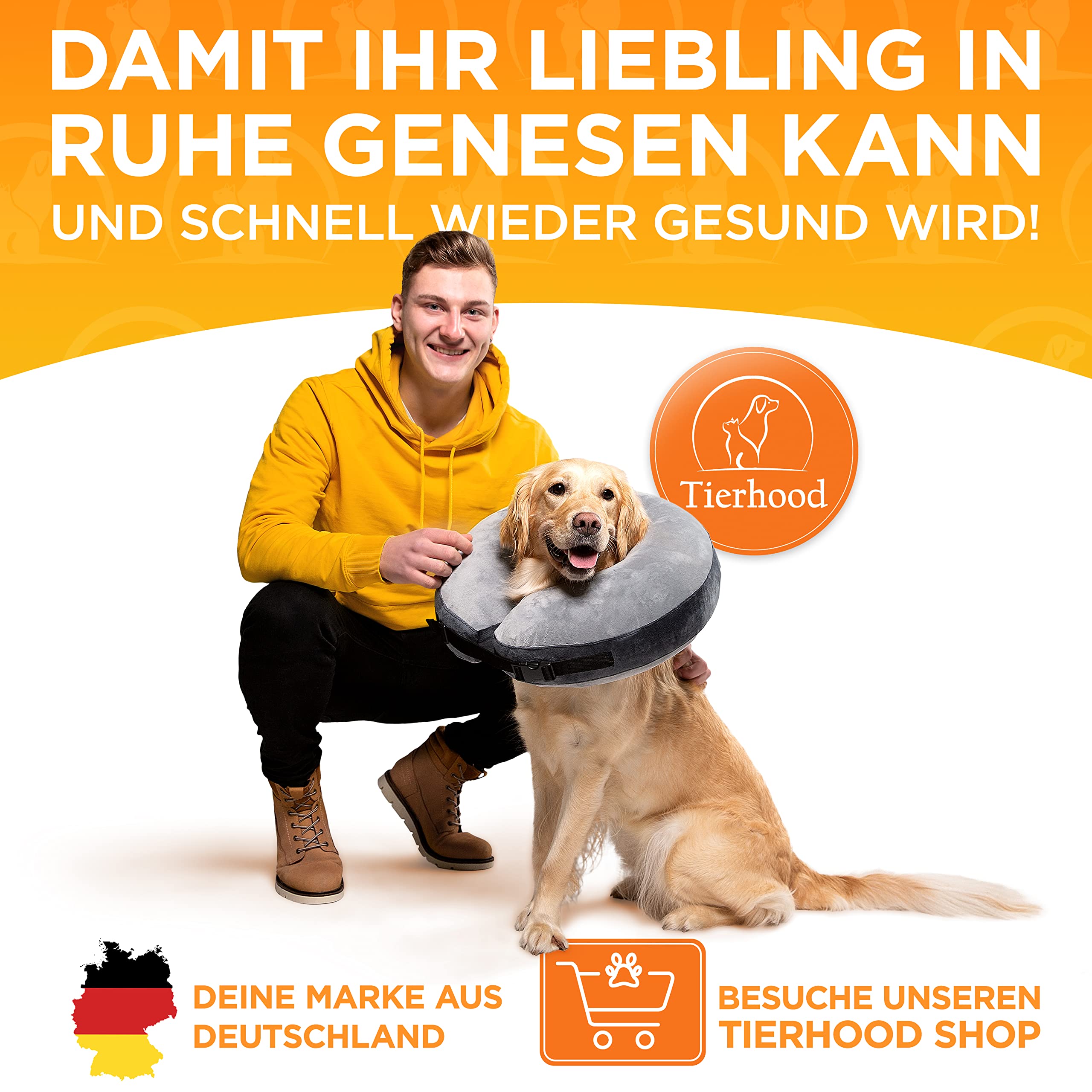 Tierhood Halskrause Hund - Aufblasbarer Hundekragen Leckschutz - Halskrause weich - Kragen für Hunde nach OP - Schutzkragen Hund - Rasche Genesung an verletzten oder operierten Stellen - M