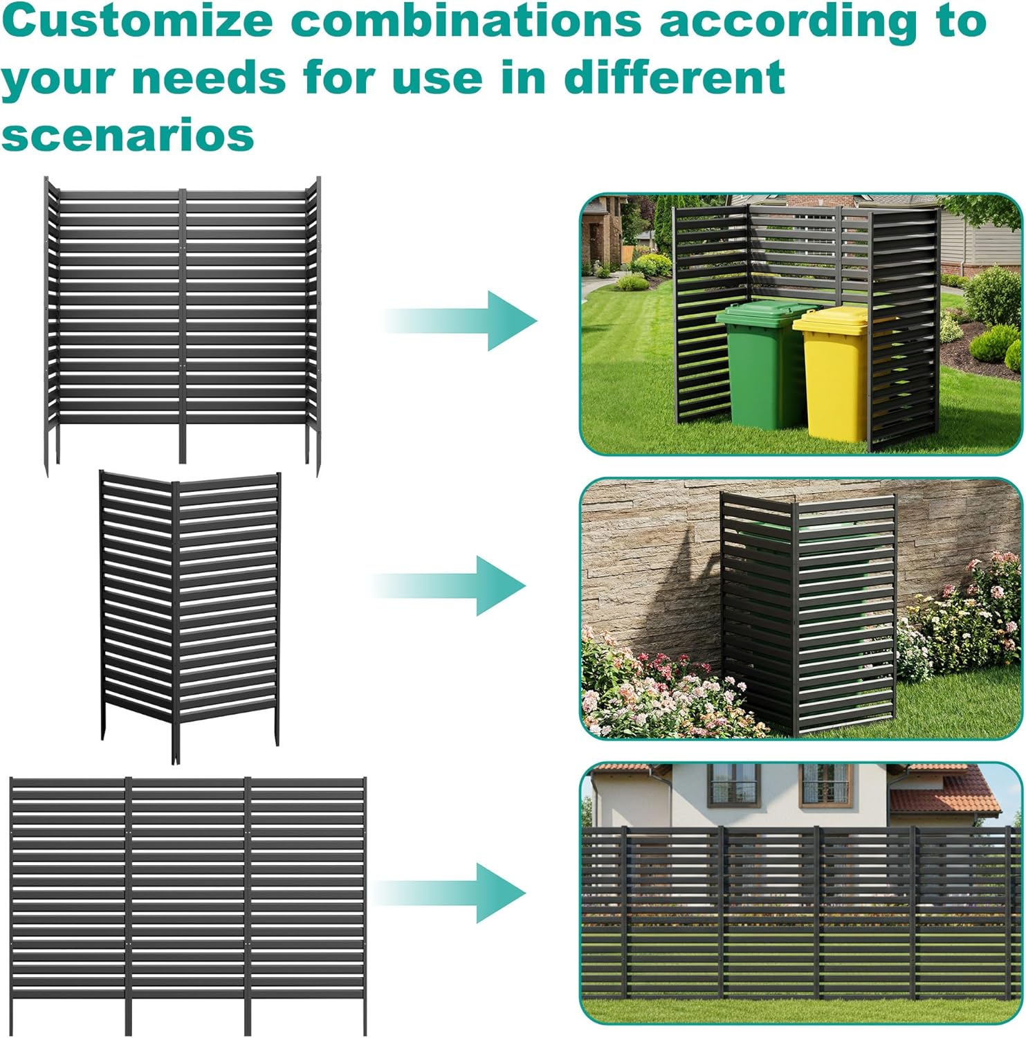 Begonia.k 38" W x 72" H (1 Panel) No-Dig Air Conditioner Fence, Metal Privacy Screen with Wood Slats, Outdoor AC Unit Enclosure, Pool Equipment & Trash Can Hider, Decorative Garden Fence with Stakes