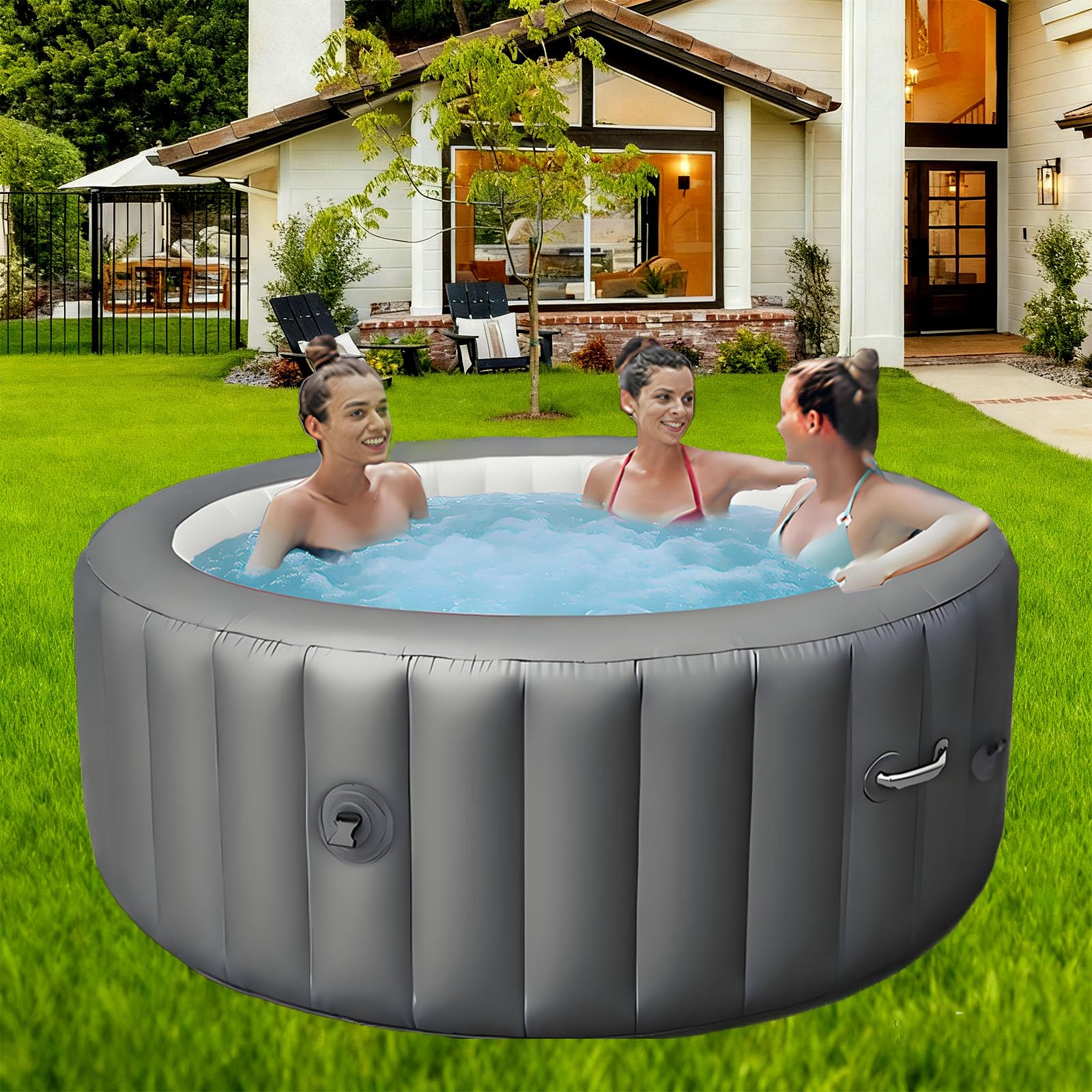 Vasca Idromassaggio Gonfiabile, Spa da Esterno per 2-6 Persone, Spa Portatile con 120 Gettoni a Bolle Rilassanti, Copertura e 2 Filtri Inclusi, per Piscina SPA da Interno ed Esterno S